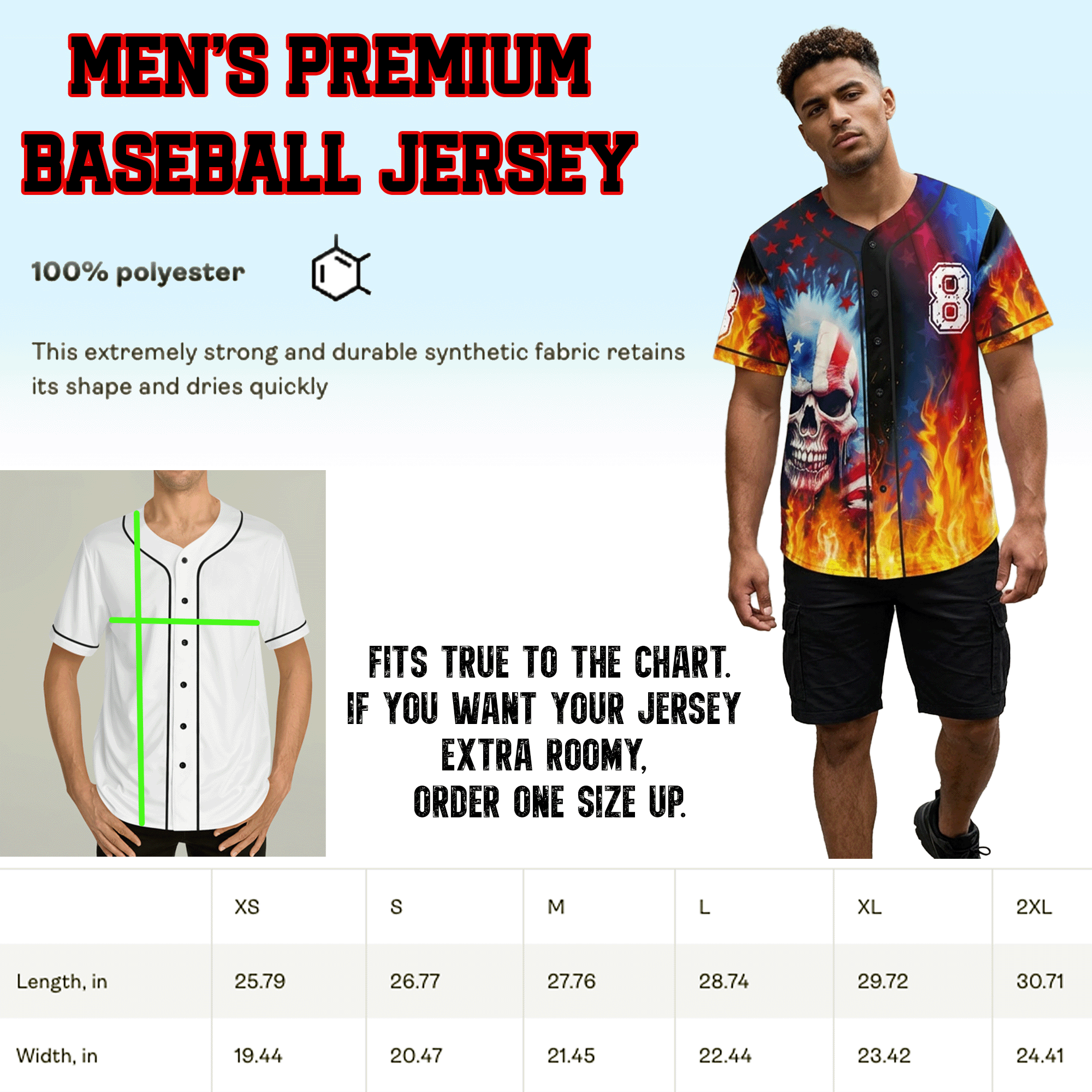 American Skull Baseball Jersey Number 8
