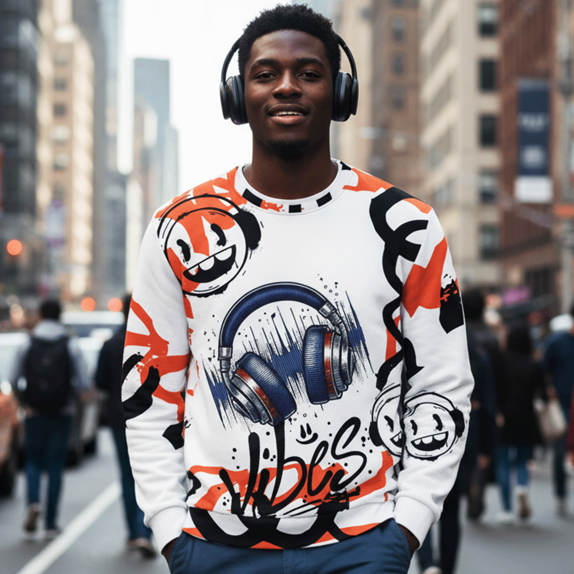 Good Vibes Headphones Graffiti Style Unisex Cotton Sweatshirt