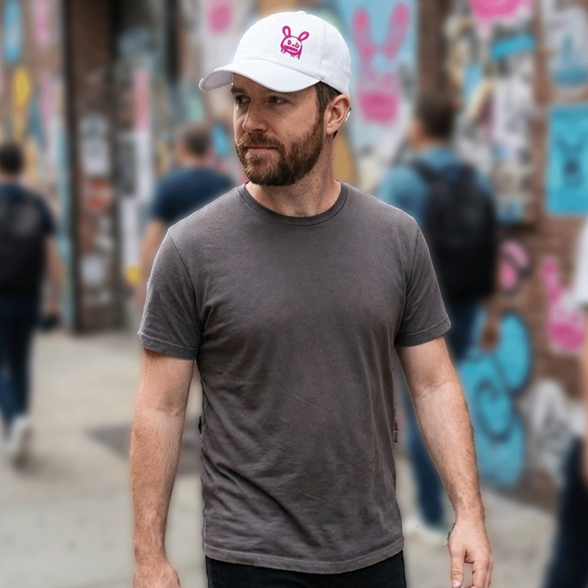 Embroidered Graffiti Pink Bunny Low-profile Cap