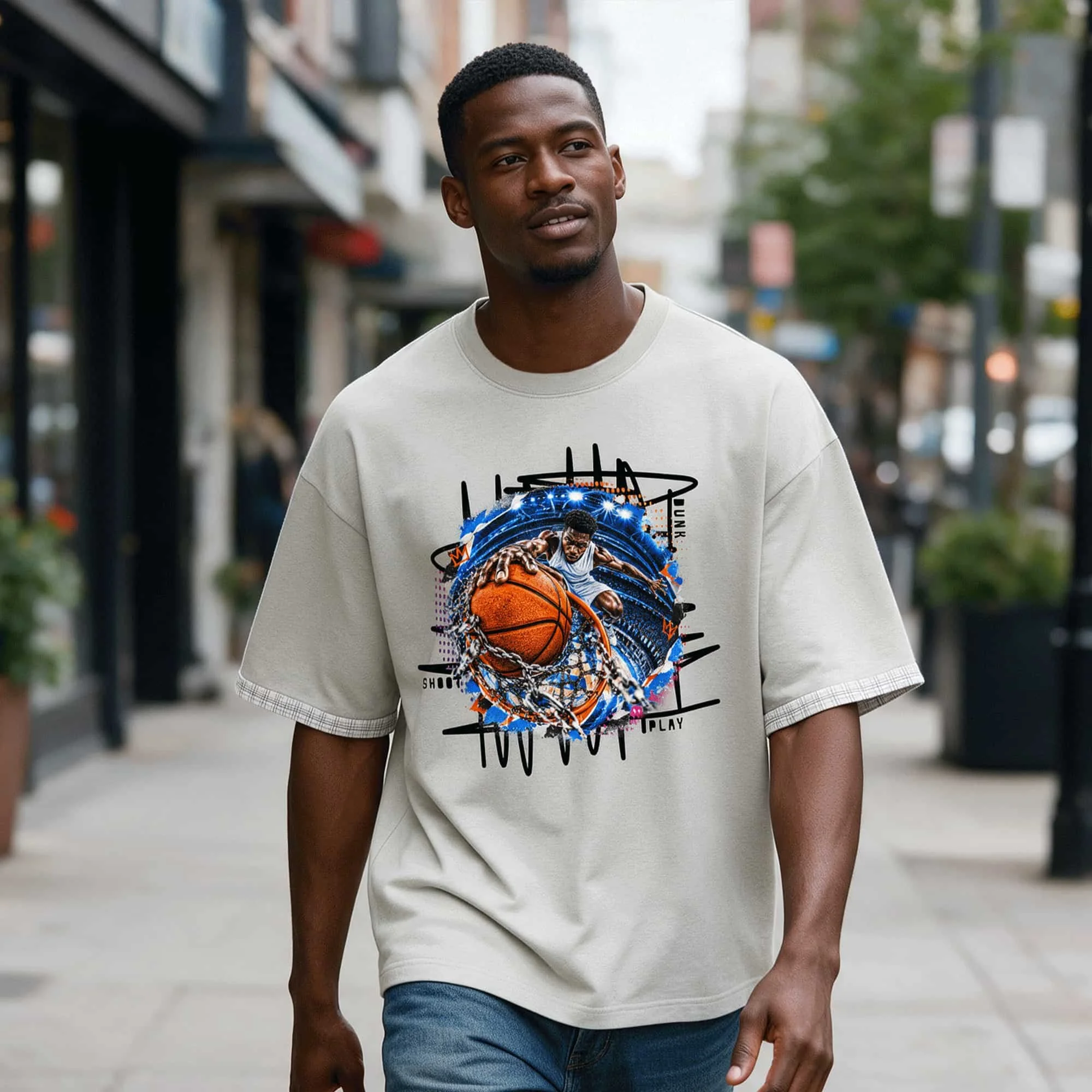 Basketball Player Unisex Boxy Plaid-Lined Double-Face T-Shirt