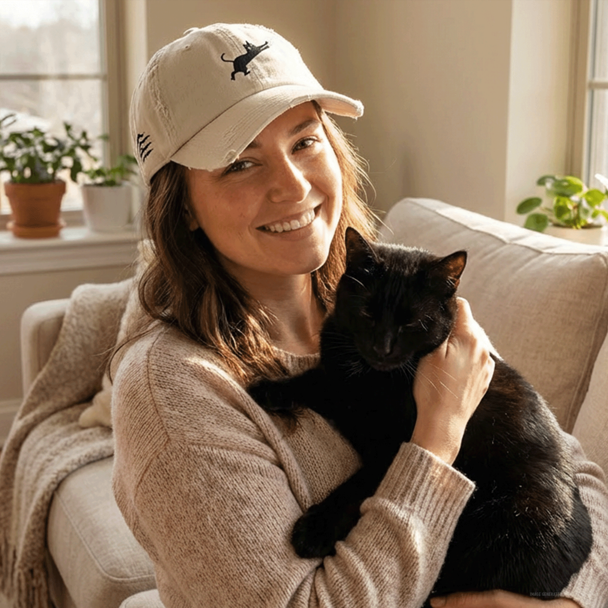 Embroidered Cat Clawing Distressed Dad Hat