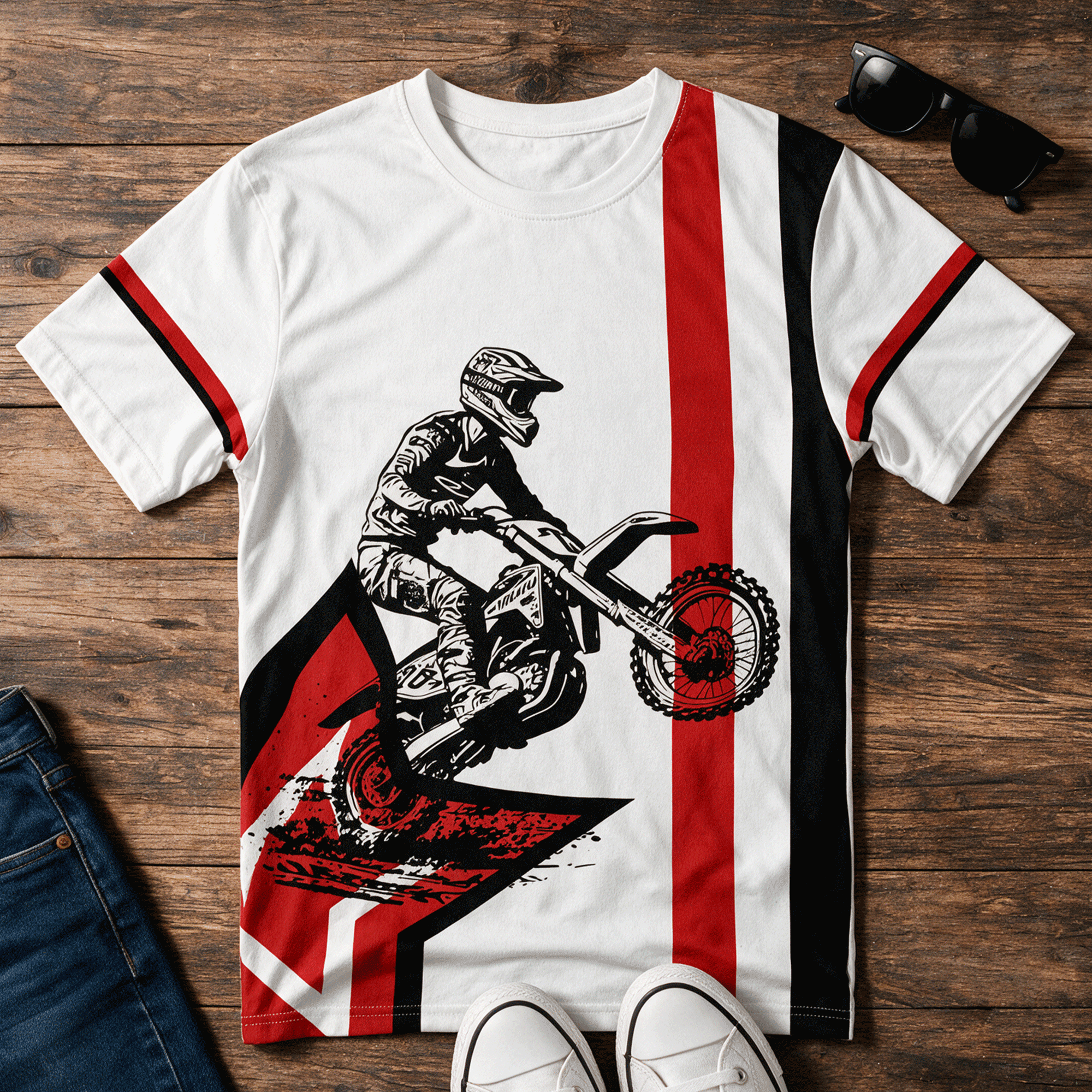 Motocross Red Star Stripes Streetwear Tee