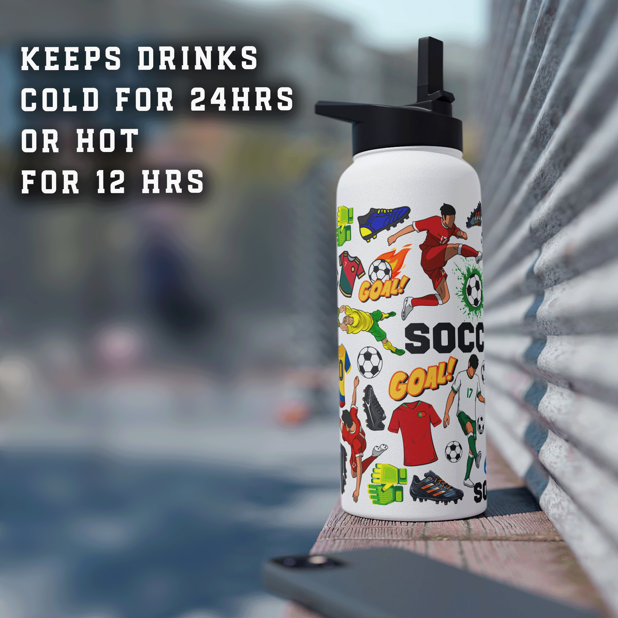 Soccer Stainless Steel 32 oz Water Bottle