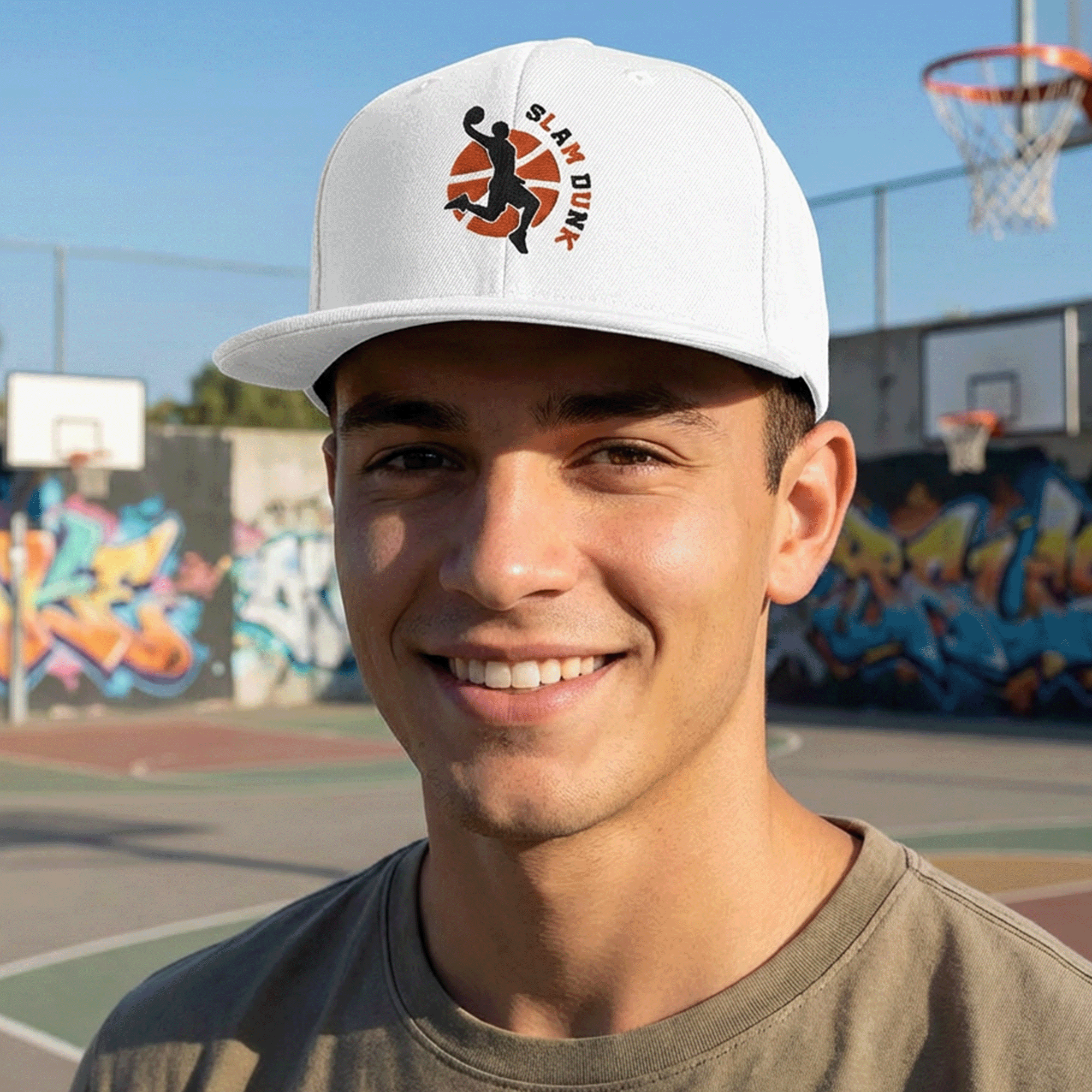 Embroidered Basketball Slam Dunk Snapback Cap