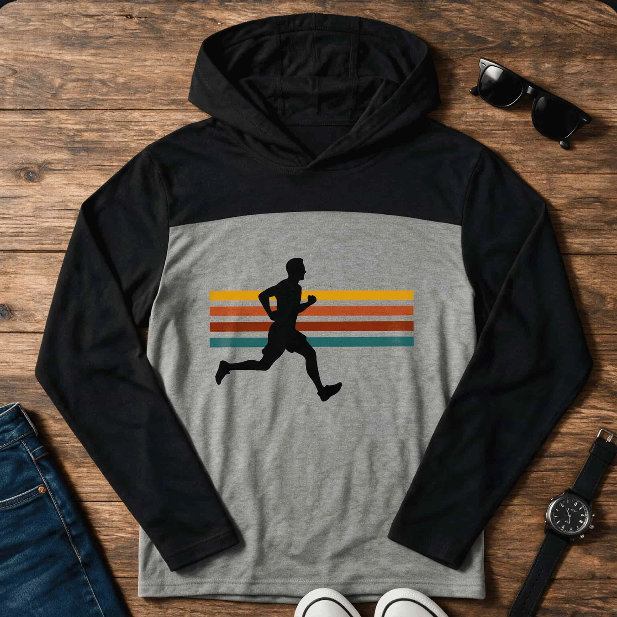Runner Retro Stripes Long Sleeve Hoodie T-shirt