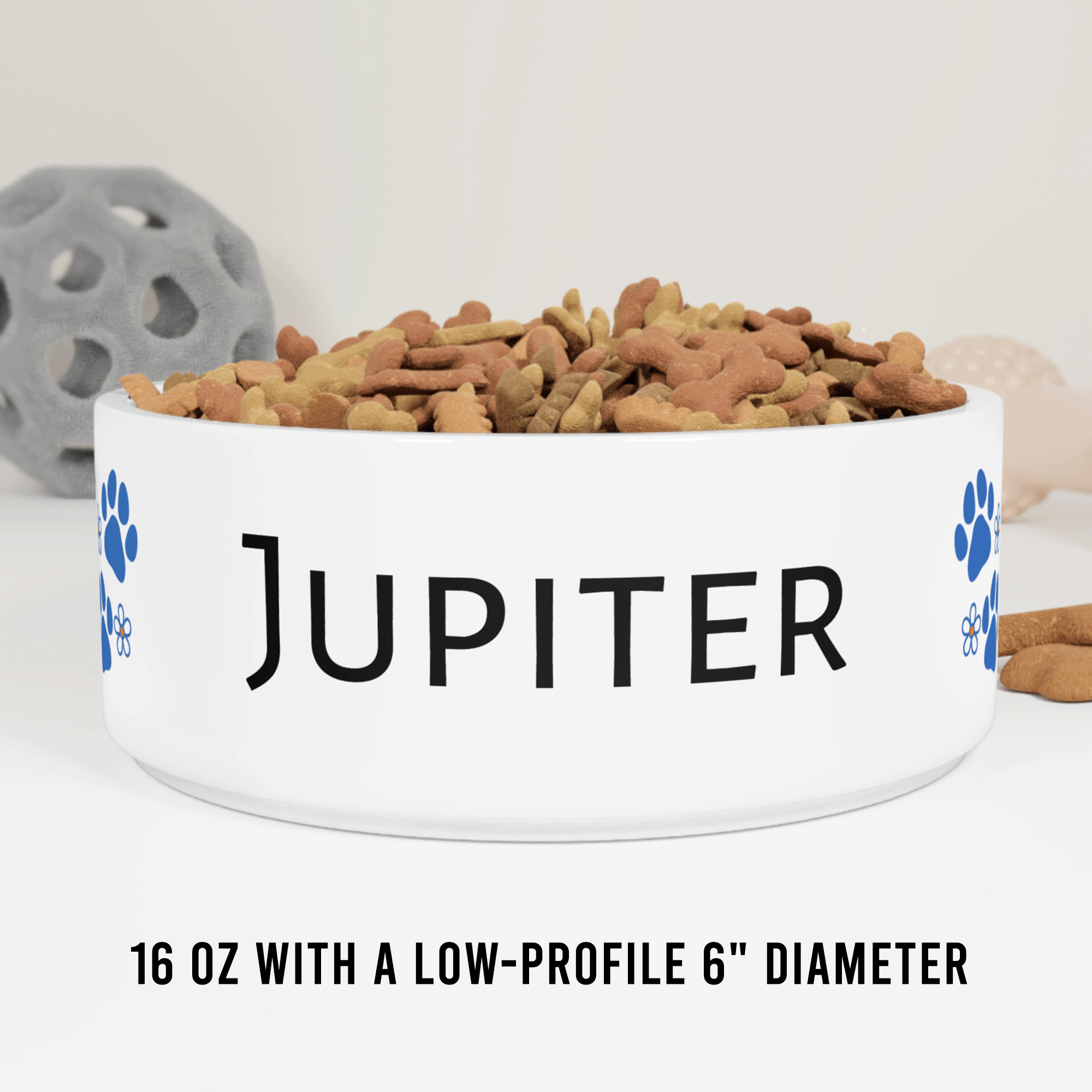 Personalized Ceramic Pet Bowl Blue Paw Prints