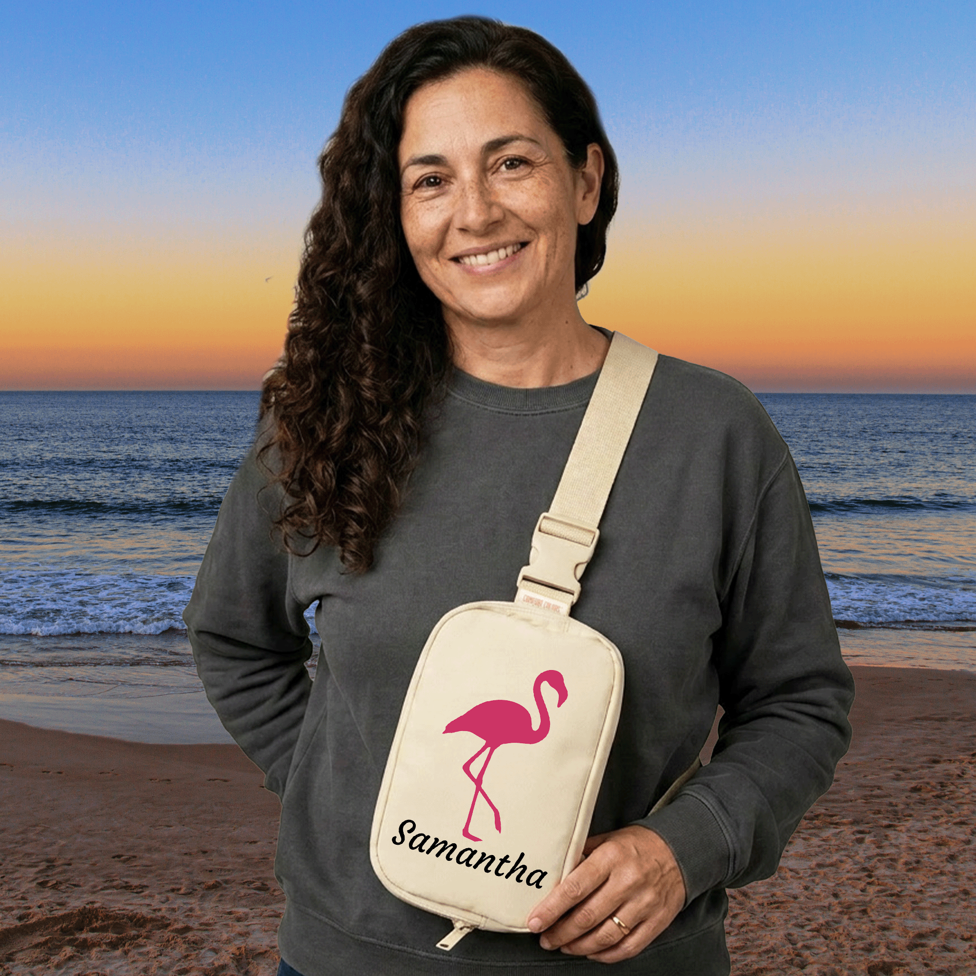 Embroidered Personalized Flamingo Explorer Sling Bag