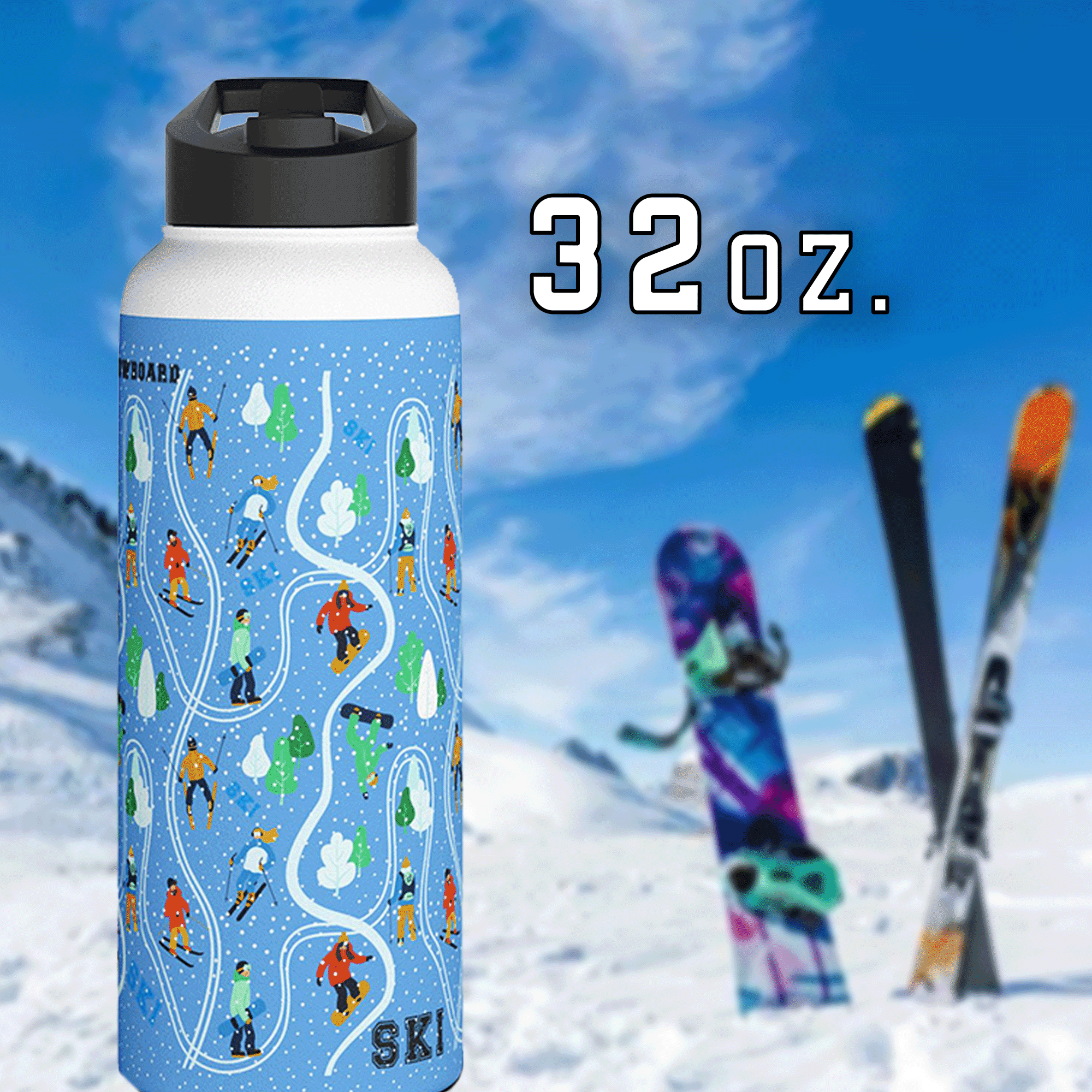 Ski Snowboard Trip Stainless Steel 32oz Water Bottle