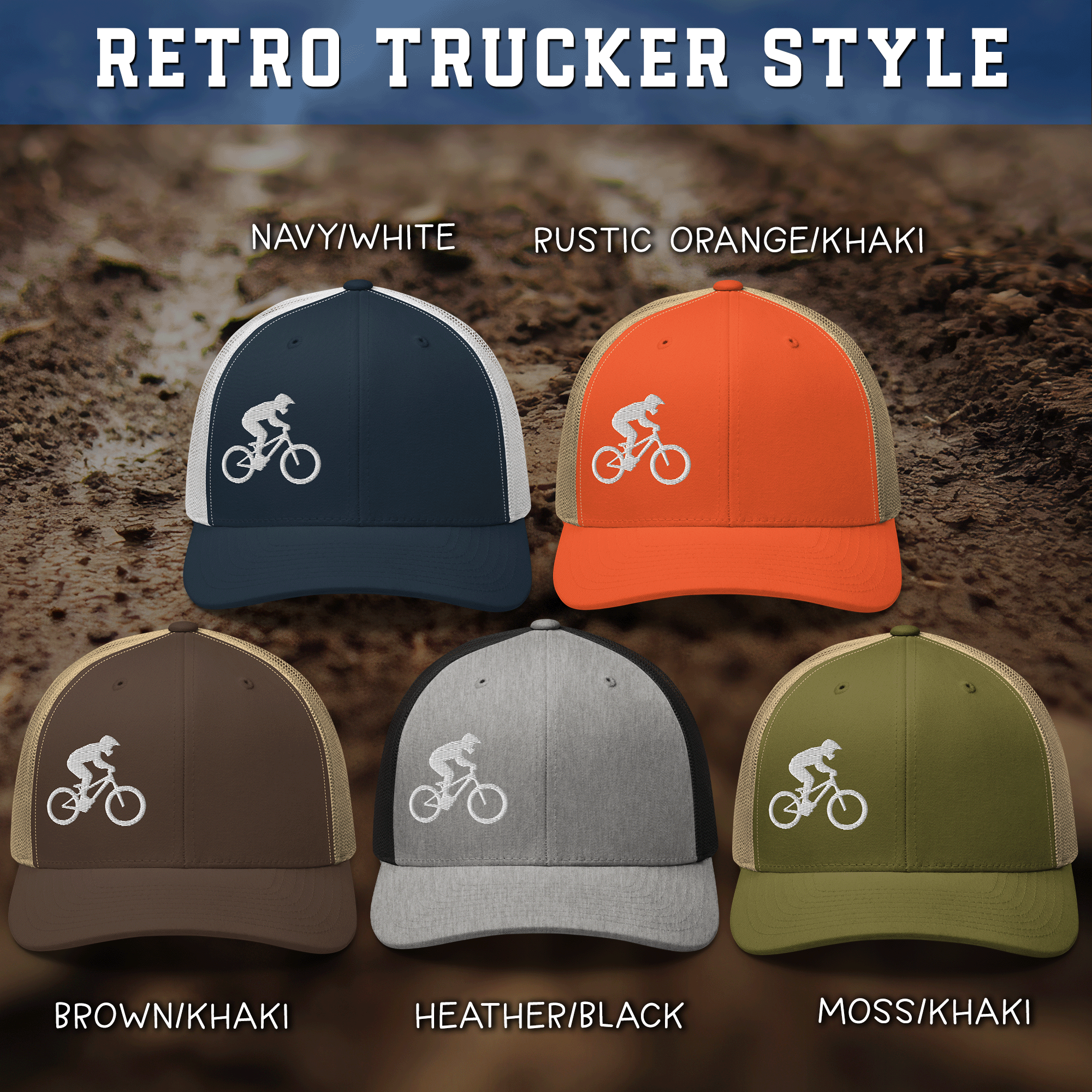 Embroidered Mountain Biker Retro Trucker Hat