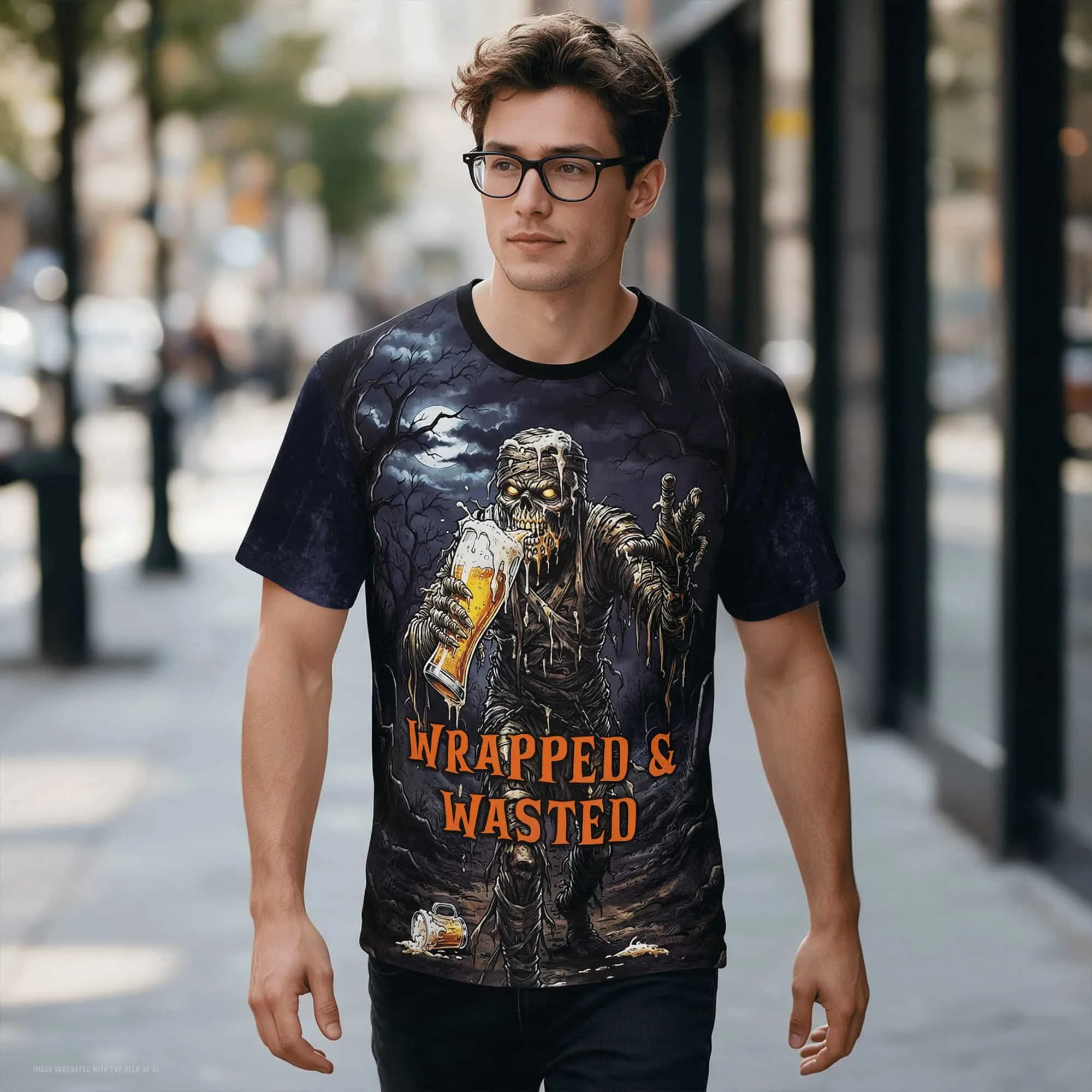 Mummy Beer Graphic All-Over Print Tee