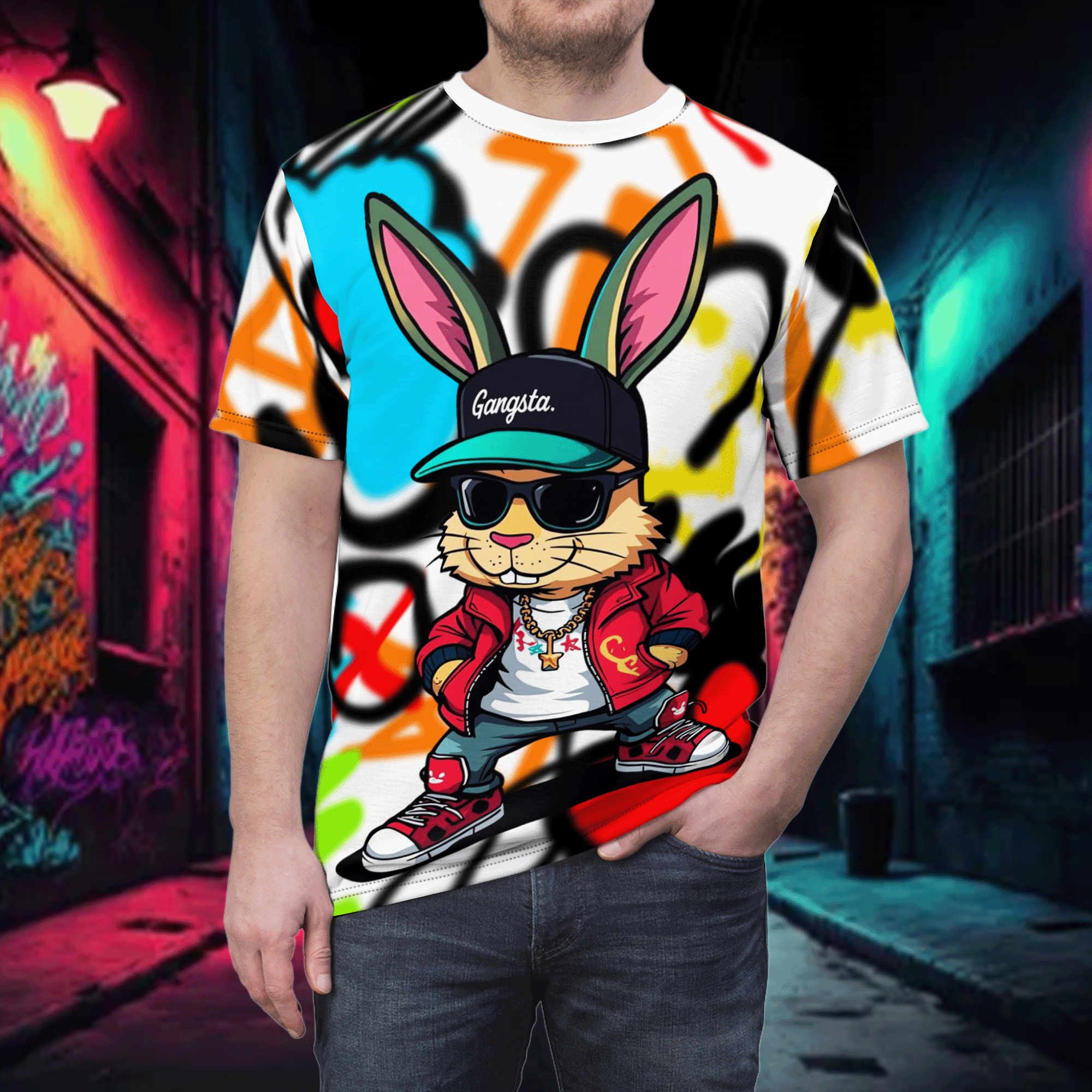 Graffiti Streetwear Gangsta Bunny T-Shirt