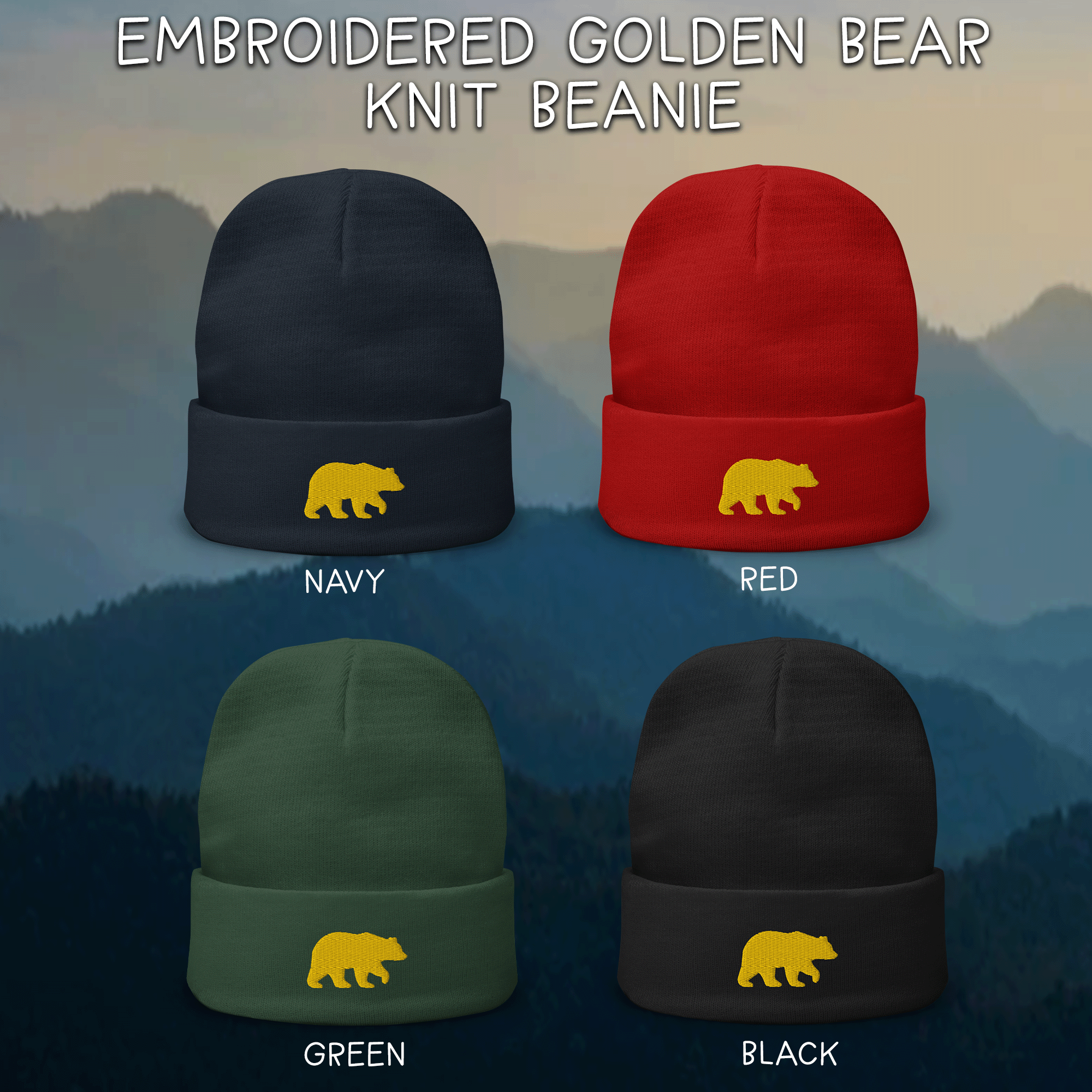 Embroidered Golden Bear Beanie