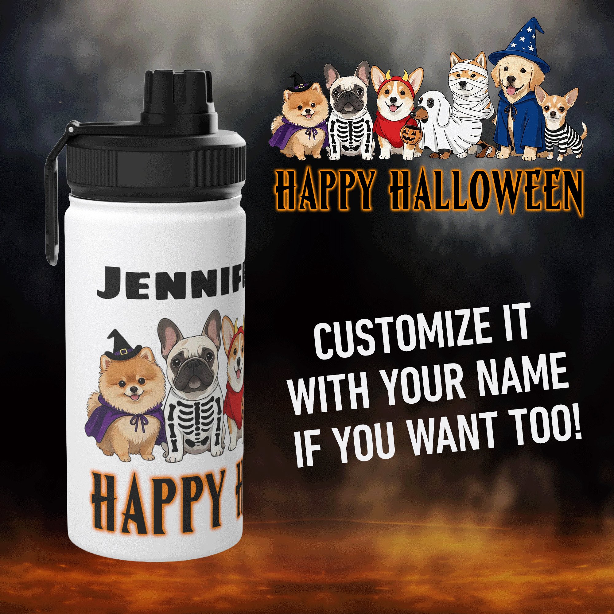 Personalized Halloween Dogs Stainless Steel Sports Bottle