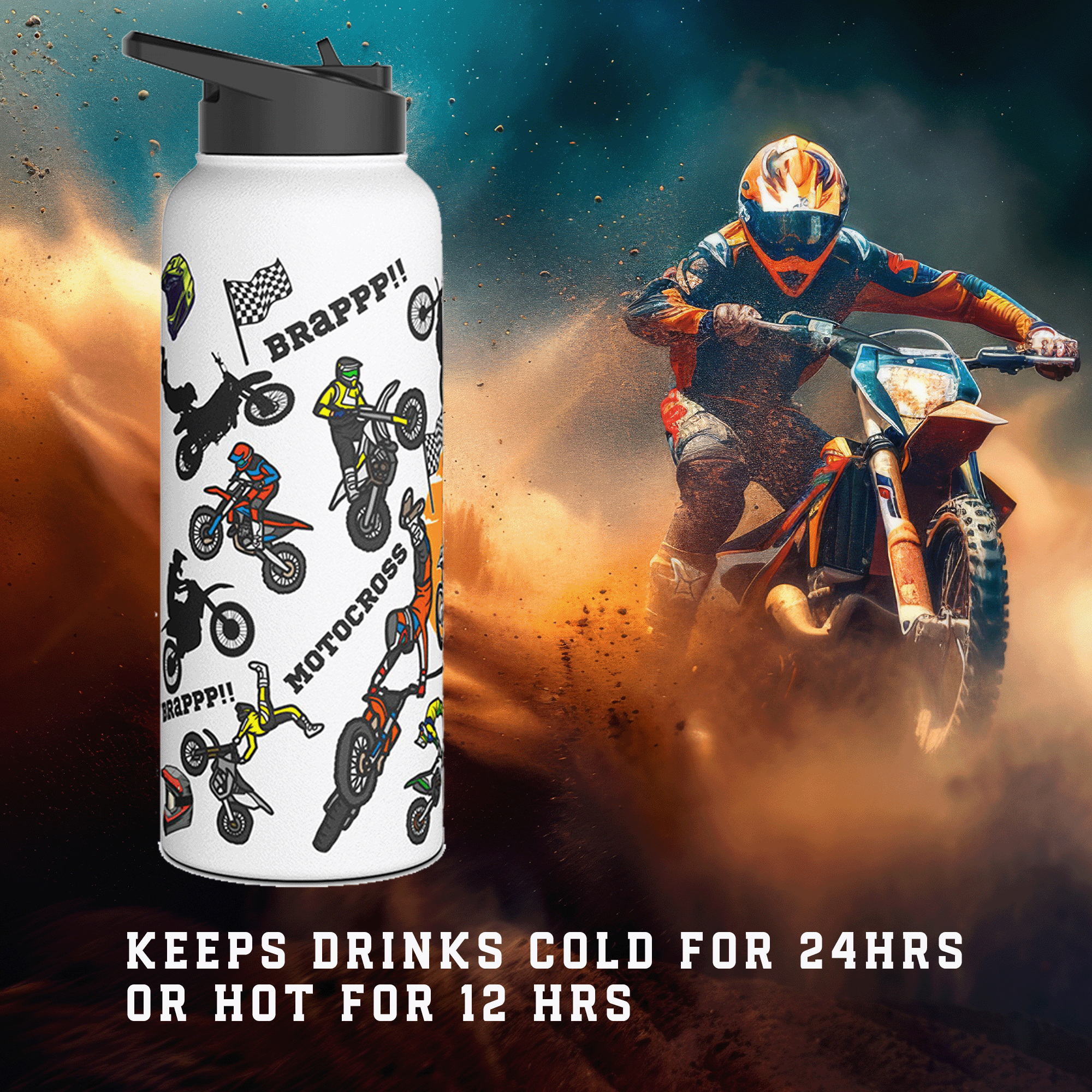 Motocross 32oz Stainless Steel Sports Bottle