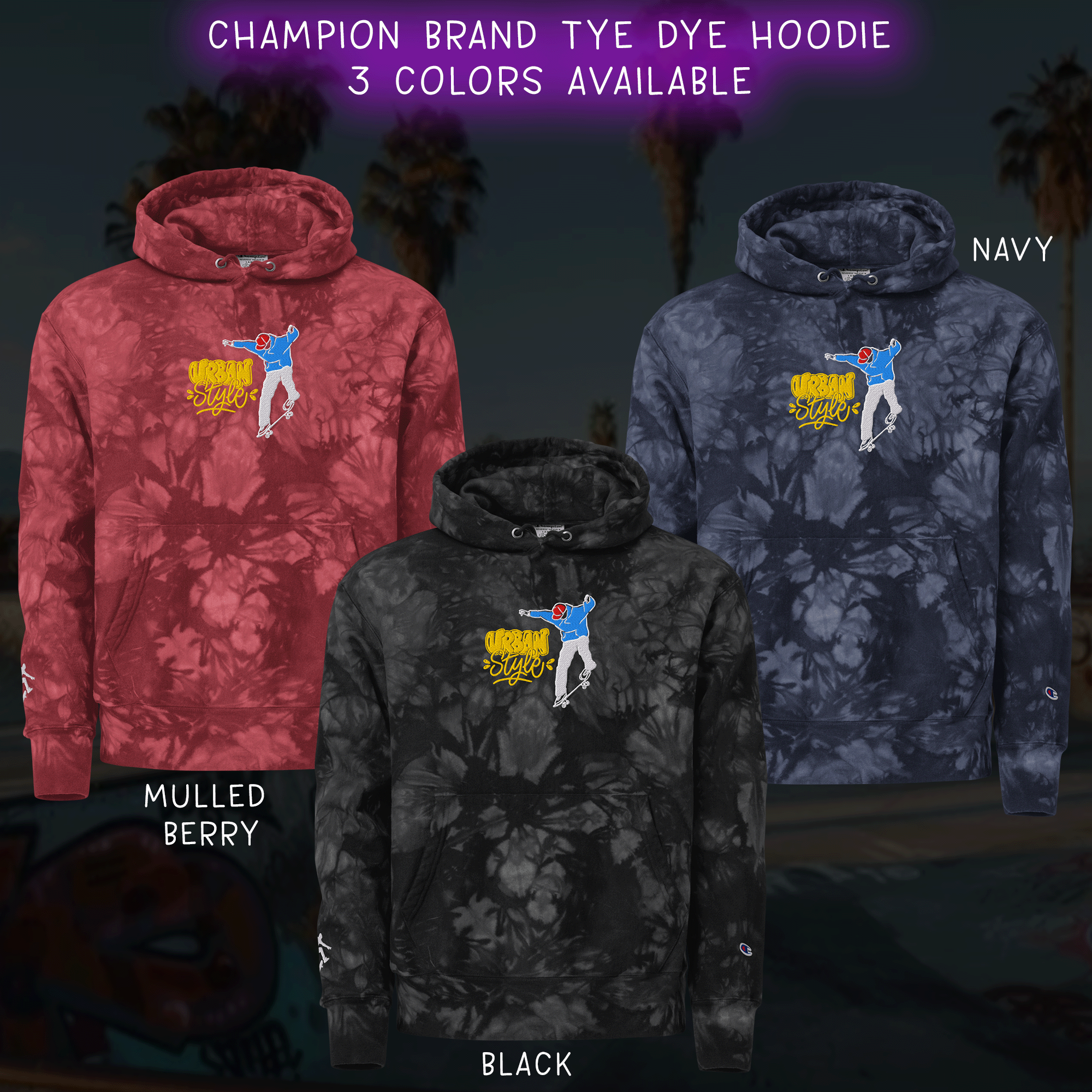 Embroidered Skateboarding Tie-dye Champion Hoodie
