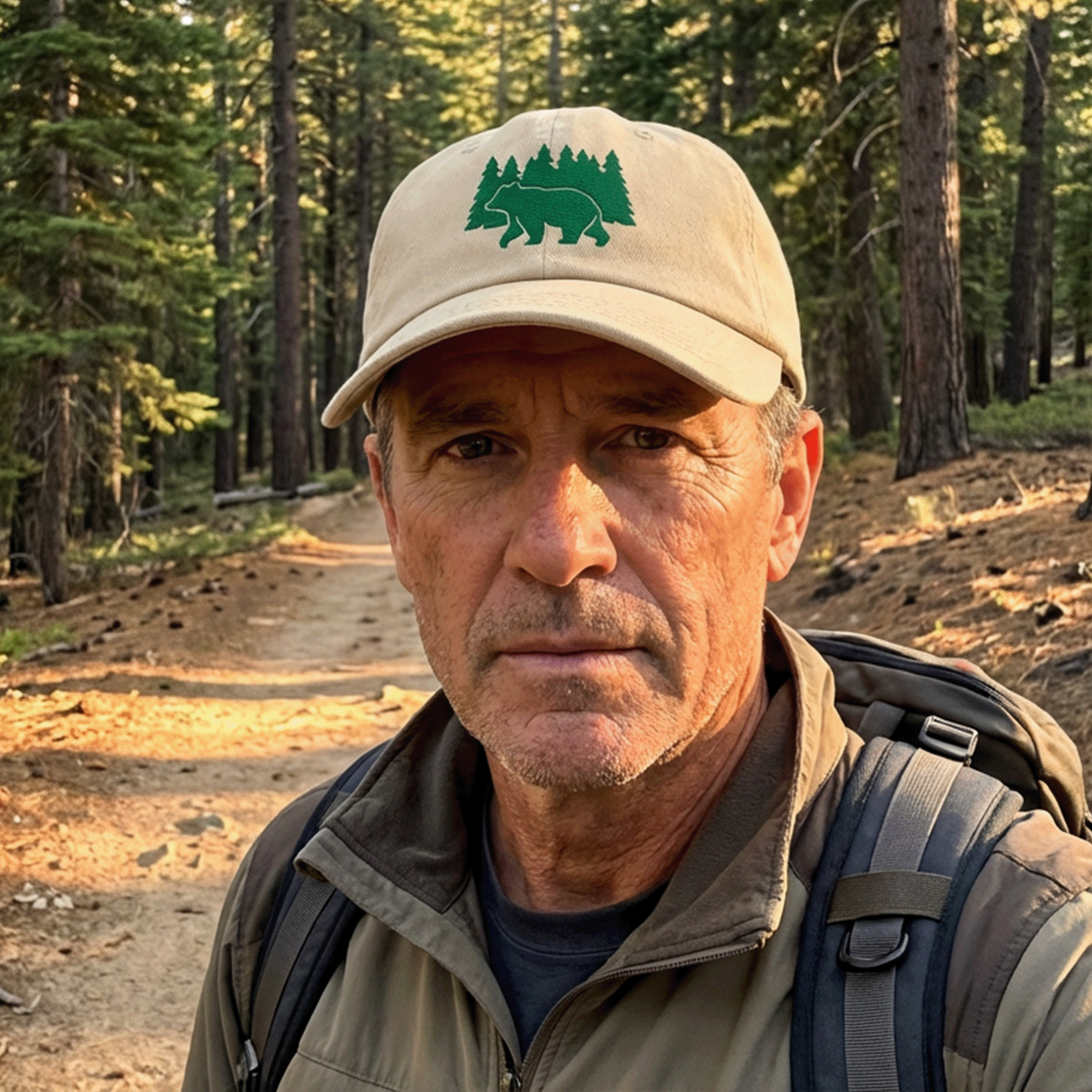Embroidered Bear and Green Trees Low-profile Cap