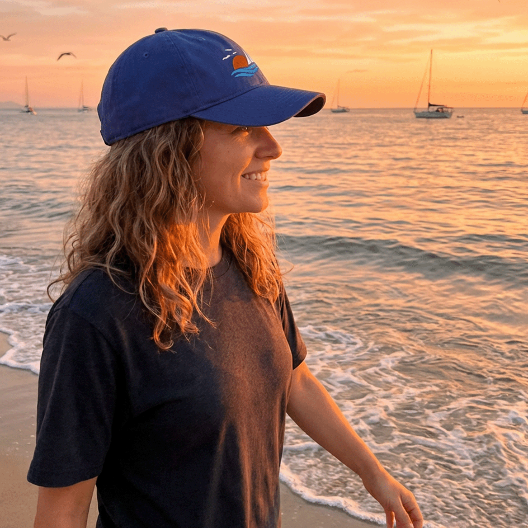 Embroidered Sailboat Sunset Low-profile Ball Cap