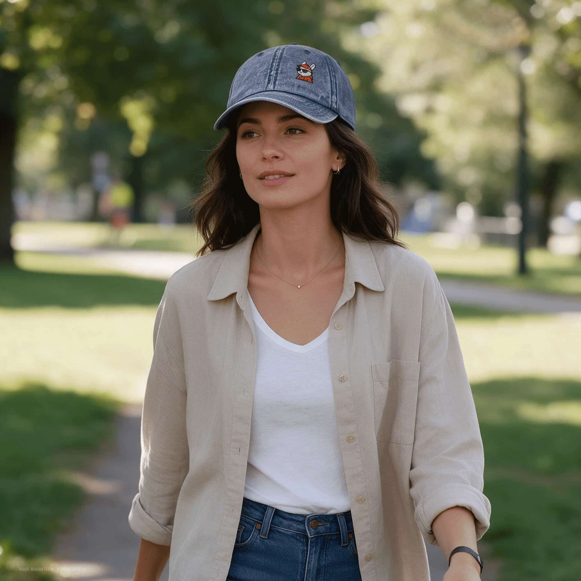 Embroidered Orange Rabbit Vintage Cotton Twill Cap