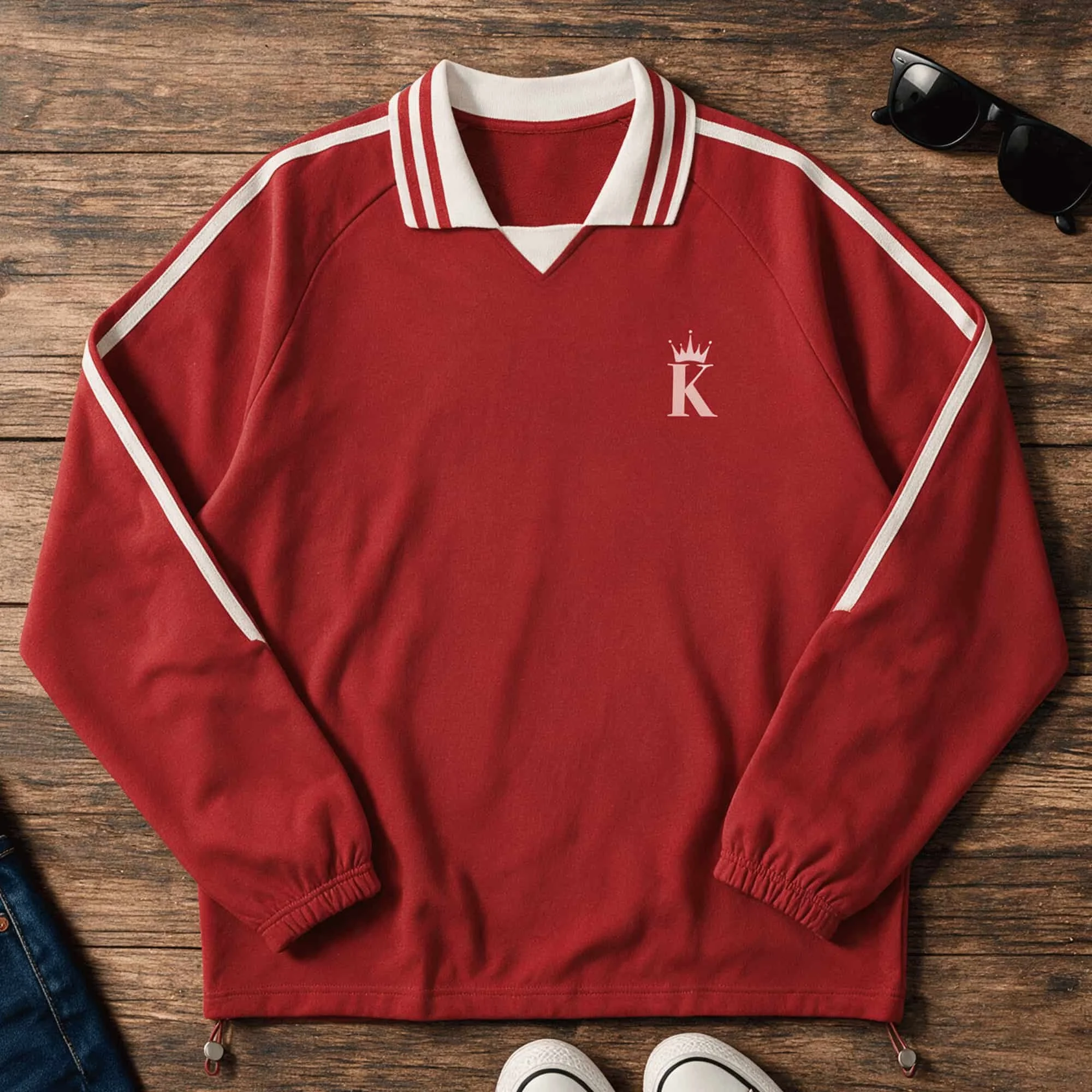 KING Contrast Striped Lapel Collar Sweatshirt