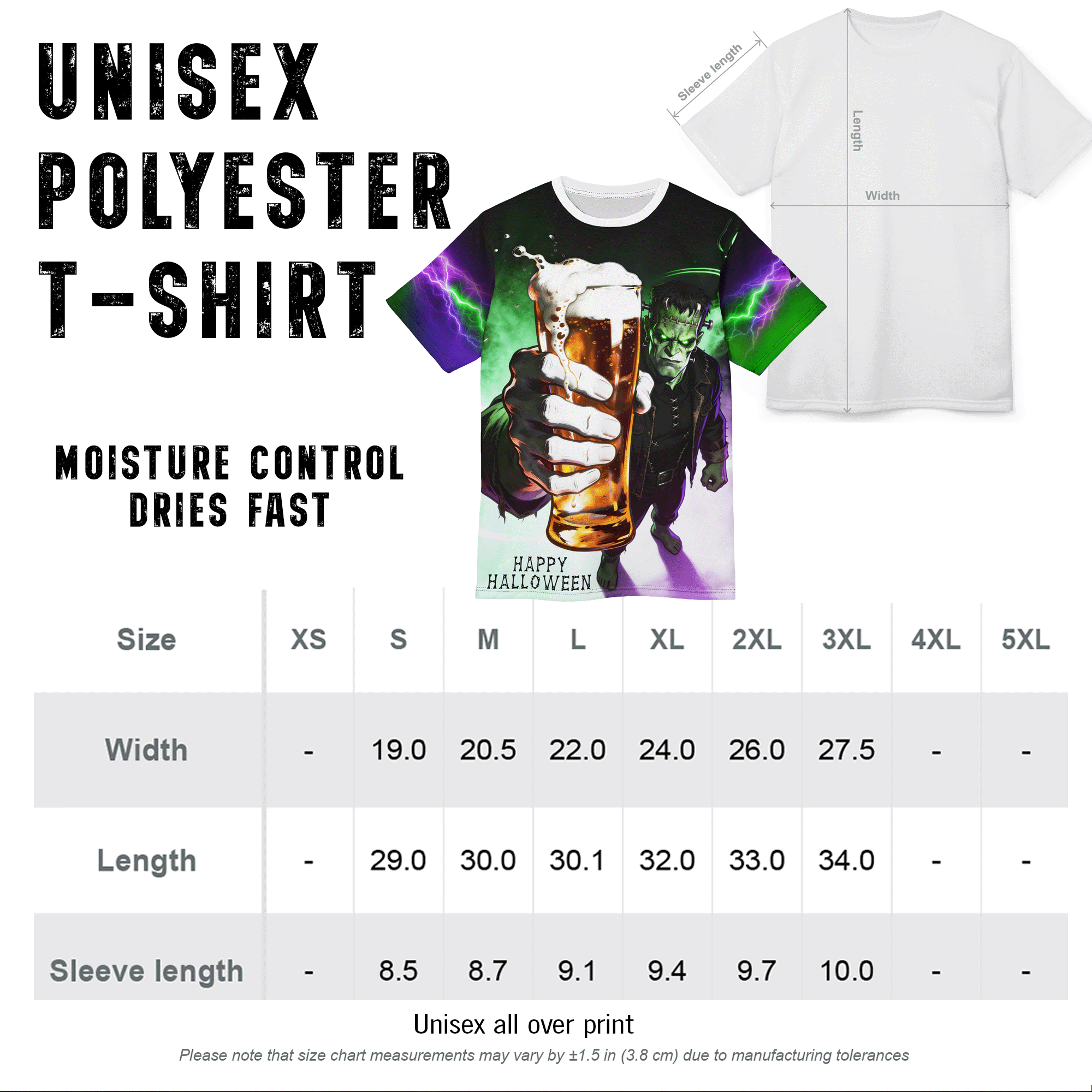 Frankenstein Halloween Cheers All-Over Print Tee