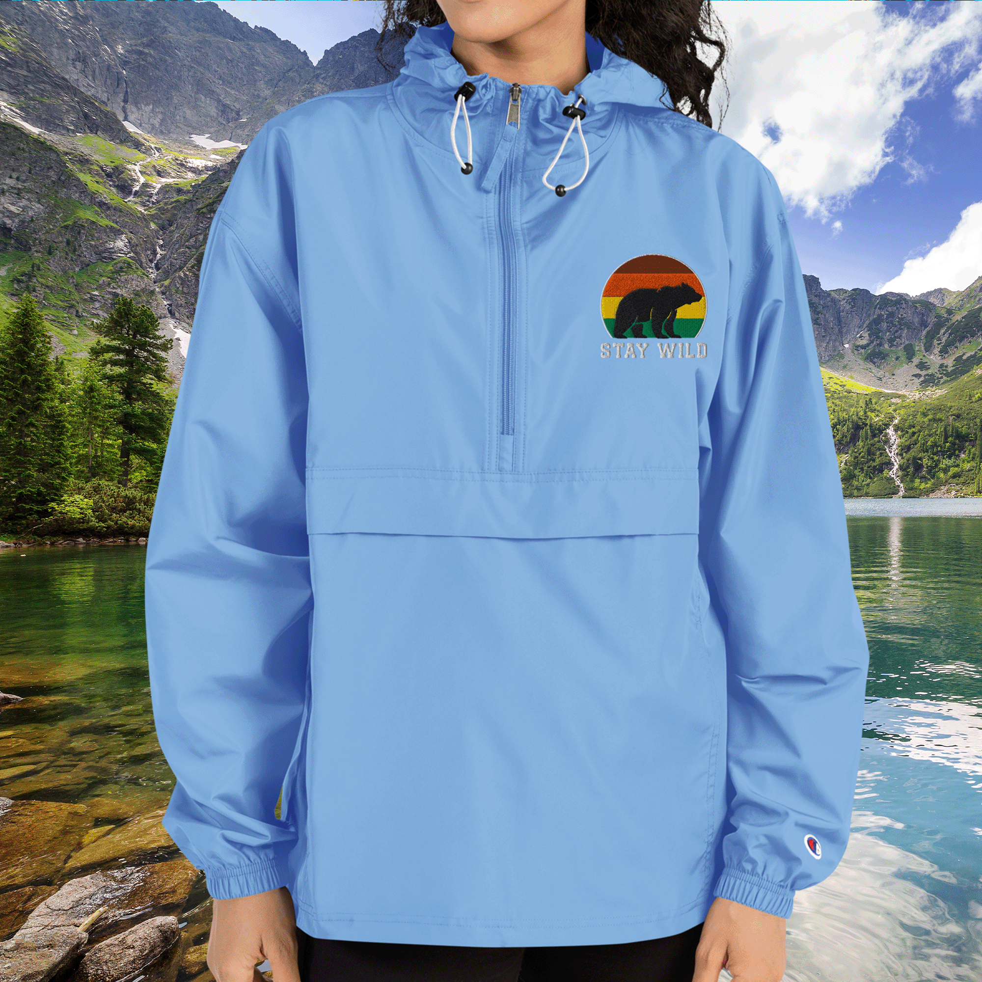 Stay Wild Bear Embroidered Champion Packable Jacket