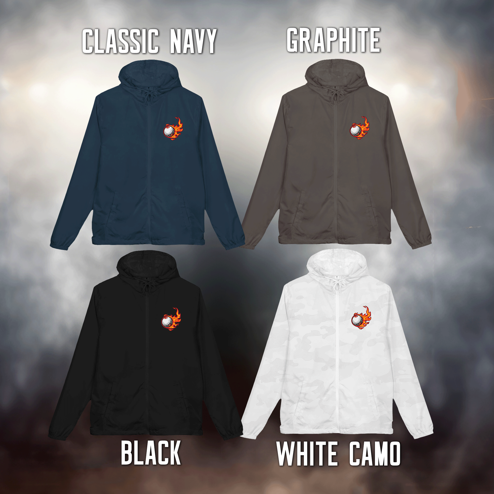 Flaming Golfball Unisex Full-Zip Windbreaker Jacket
