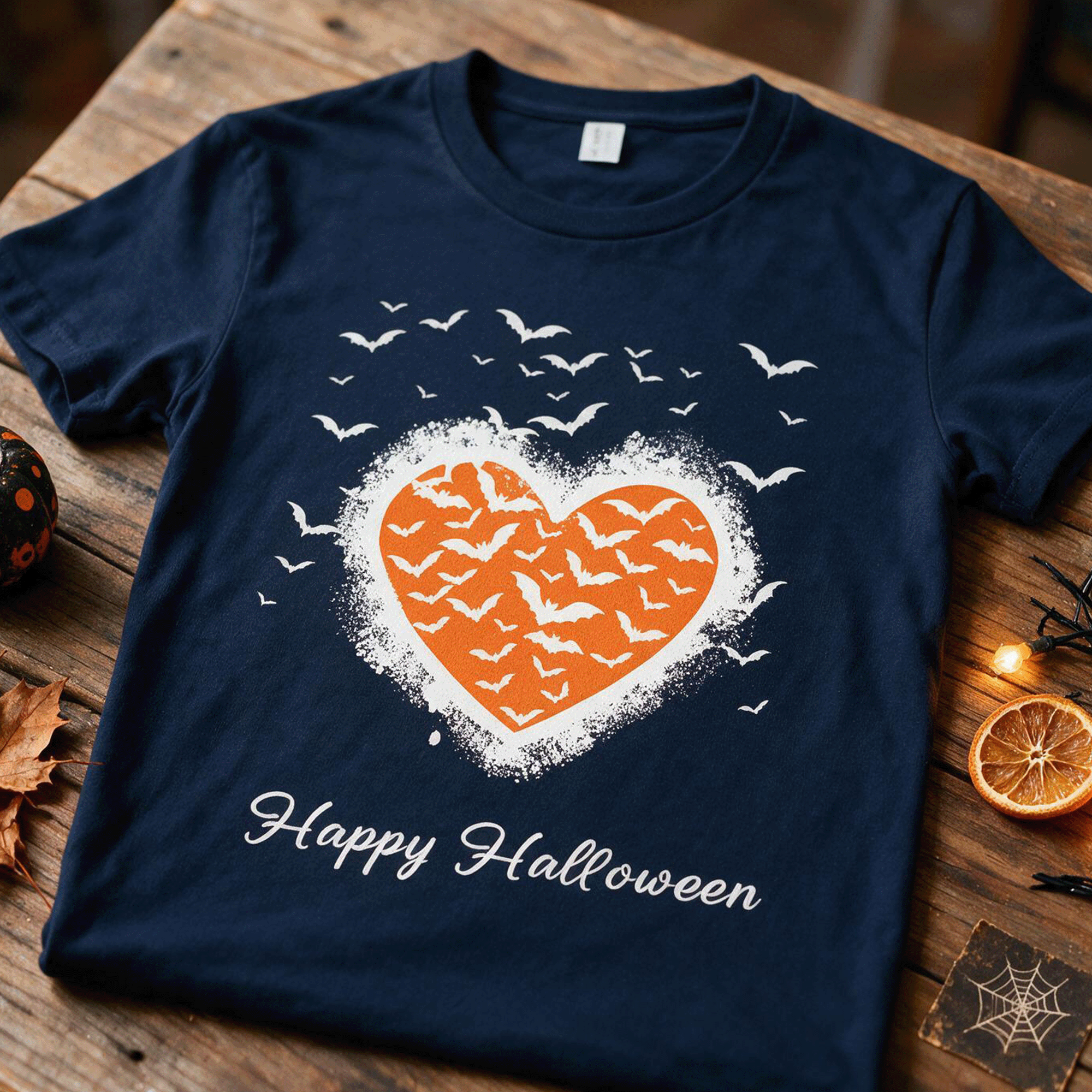 Halloween Bat Graffiti Heart Recycled Cotton T‑Shirt