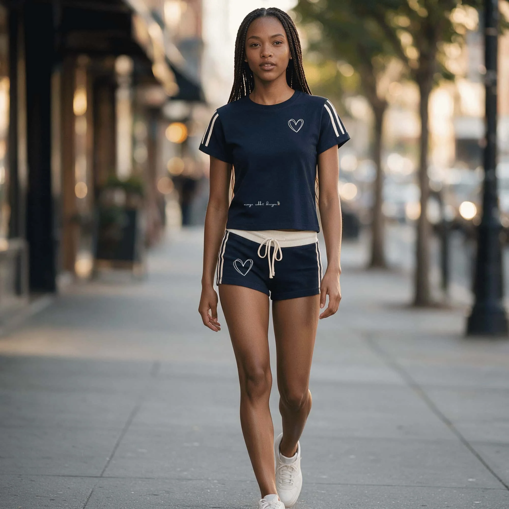 Varsity-set-3 SQsh.jpgWomen's Heart Contrast Stripe Track Shorts & Varsity Tee