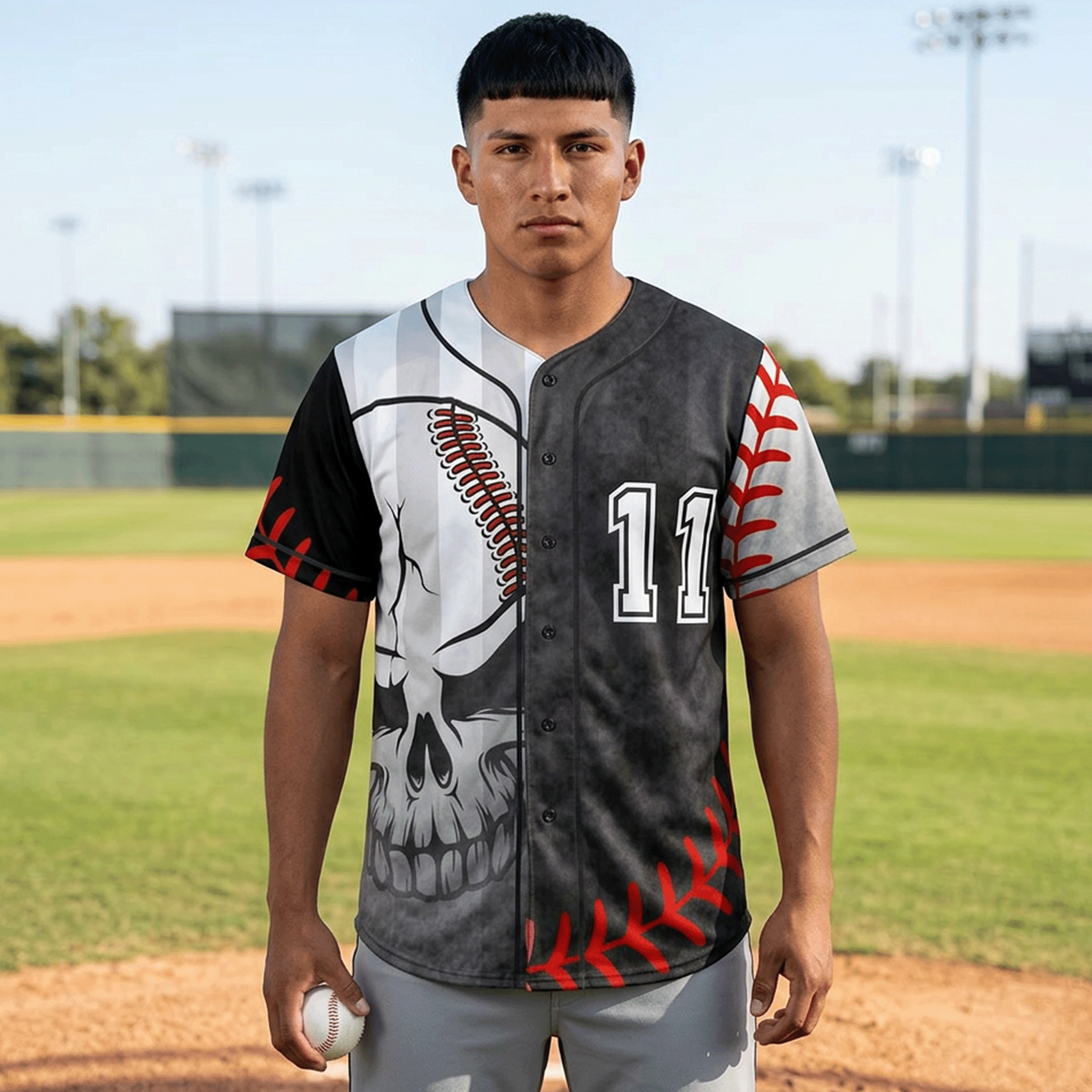 Mens Baseball Skull Jersey Number 11
