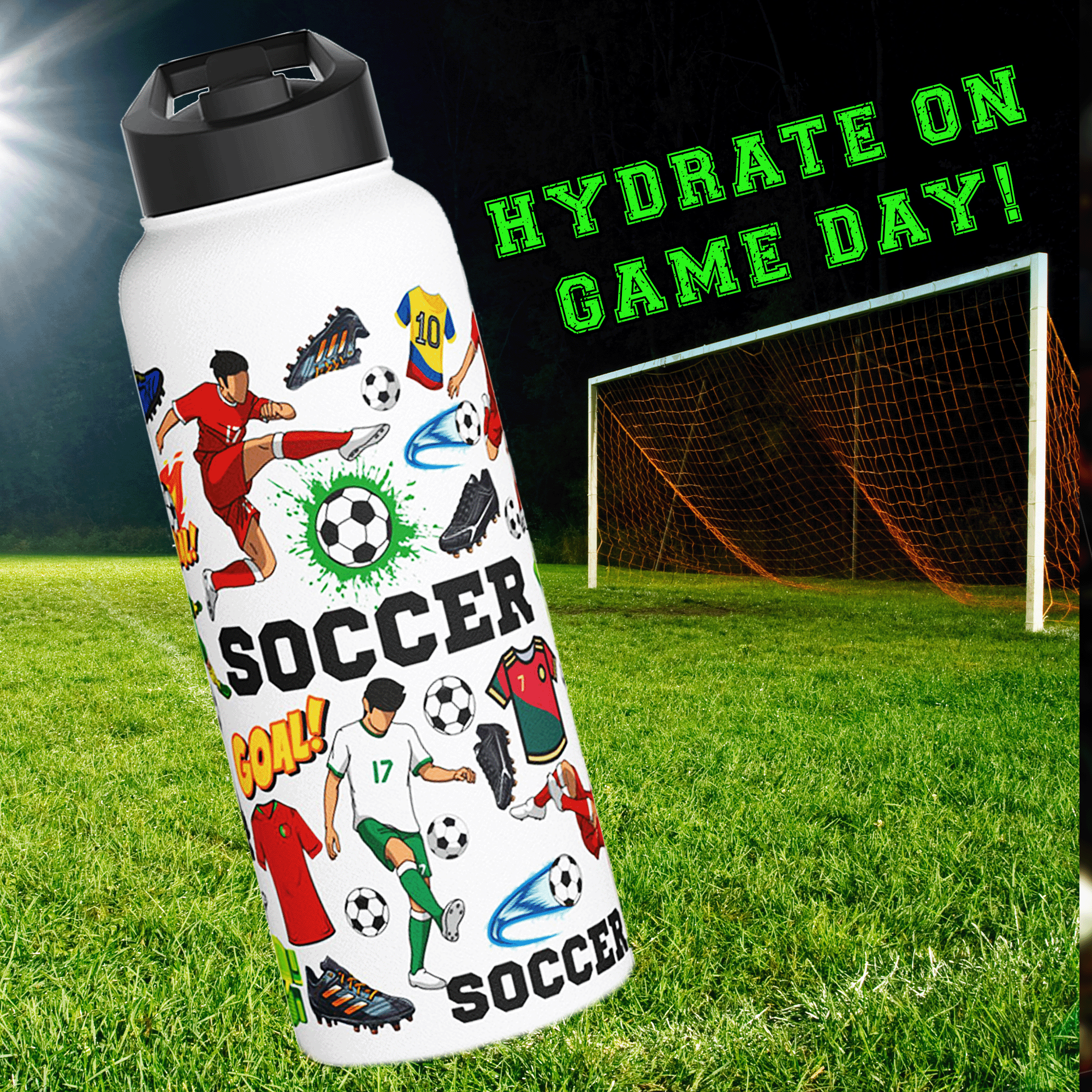 Soccer Stainless Steel 32 oz Water Bottle
