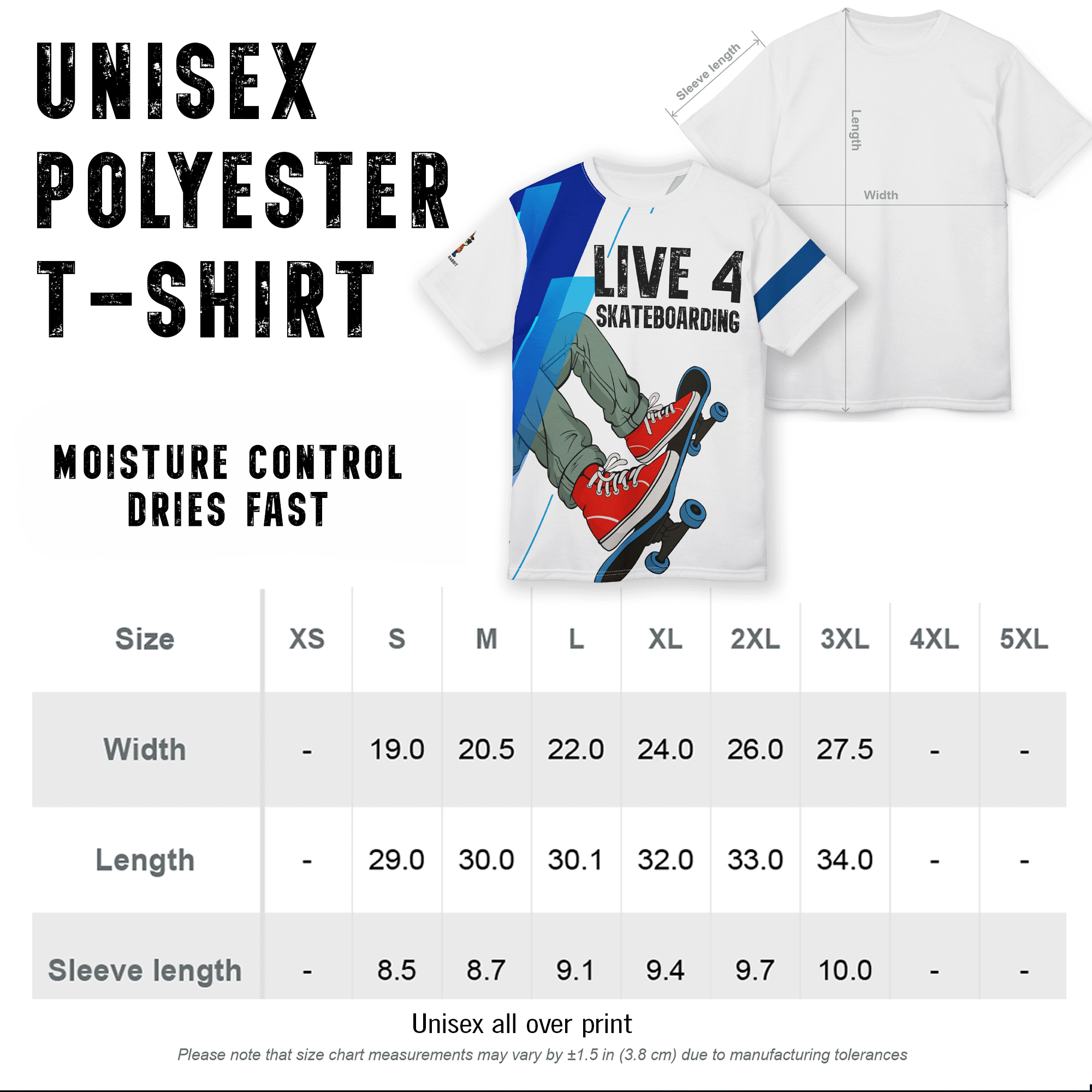 Live 4 Skateboarding All Over Print Graphic Tee