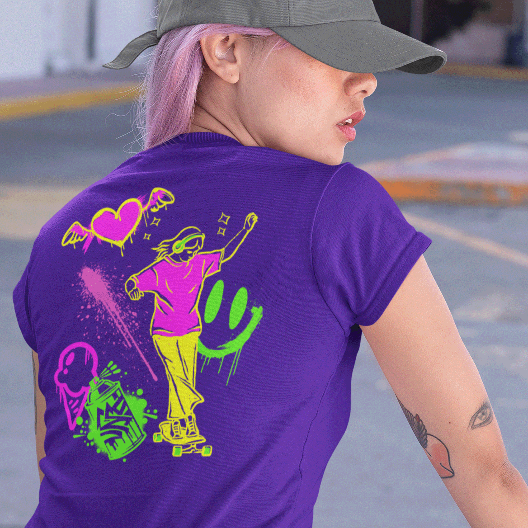 Graffiti Style Skateboarding Girl Graphic T-shirt