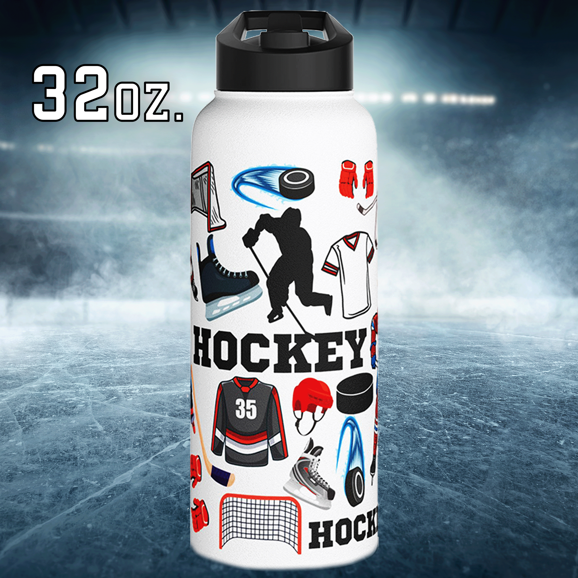 Hockey Stainless Steel 32oz Water Bottle
