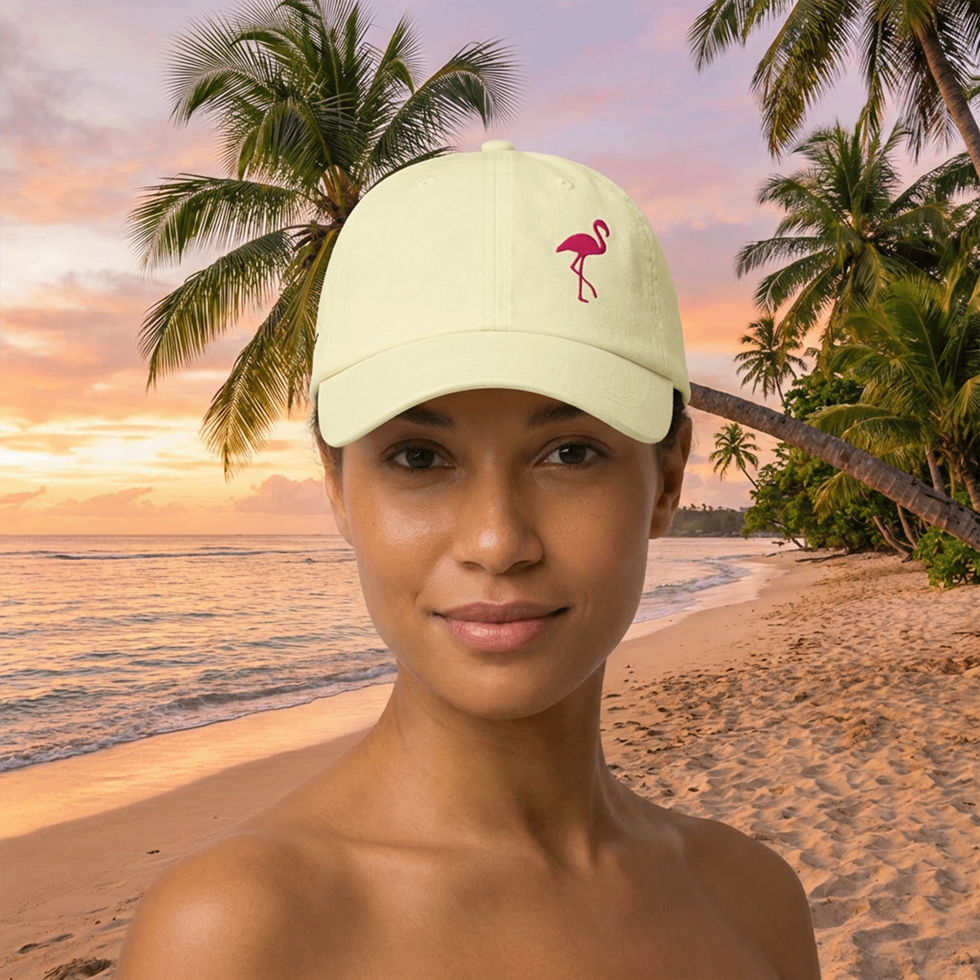 Embroidered Pink Flamingo Chill Pastel Cap