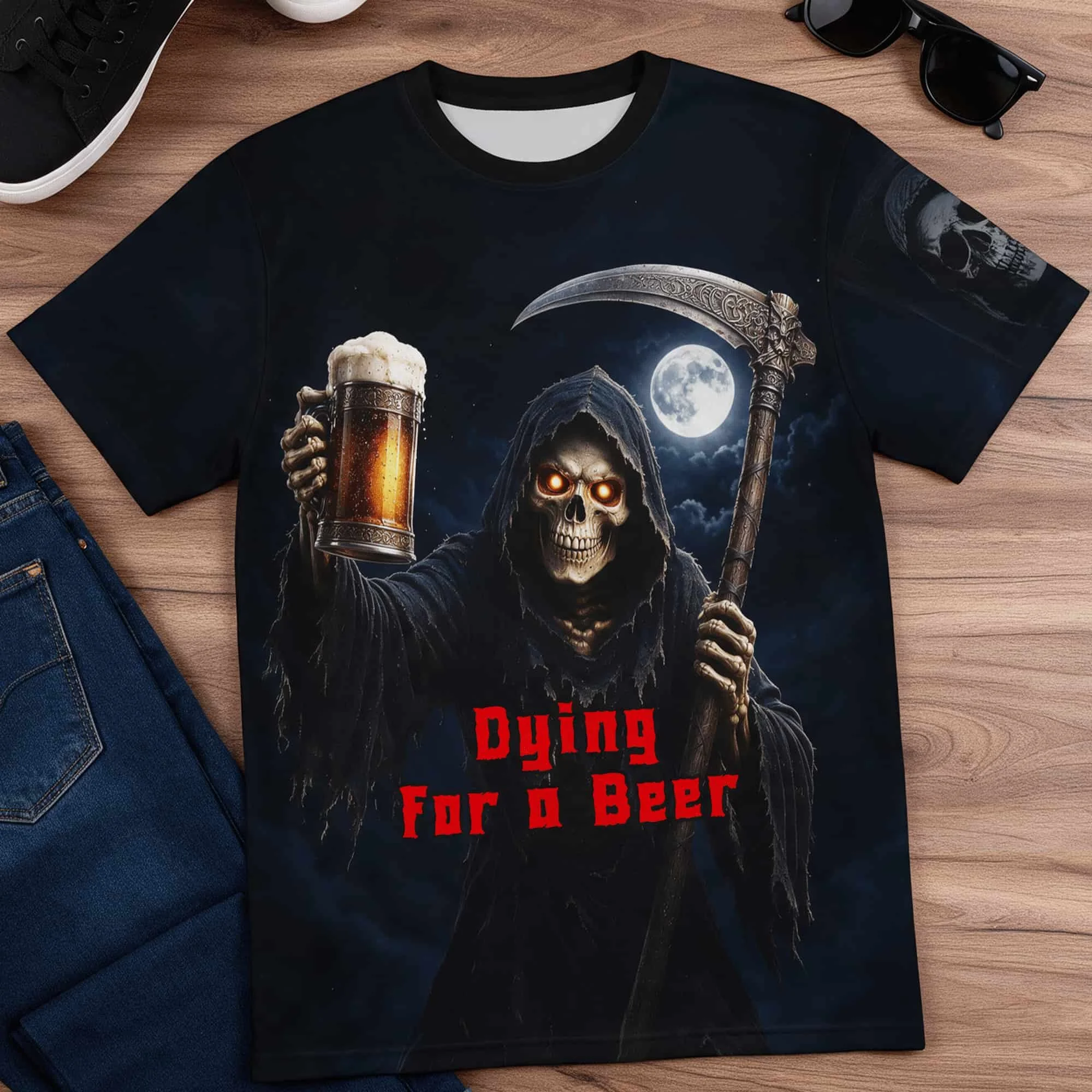 Grim Reaper Beer Graphic All-Over Print Tee