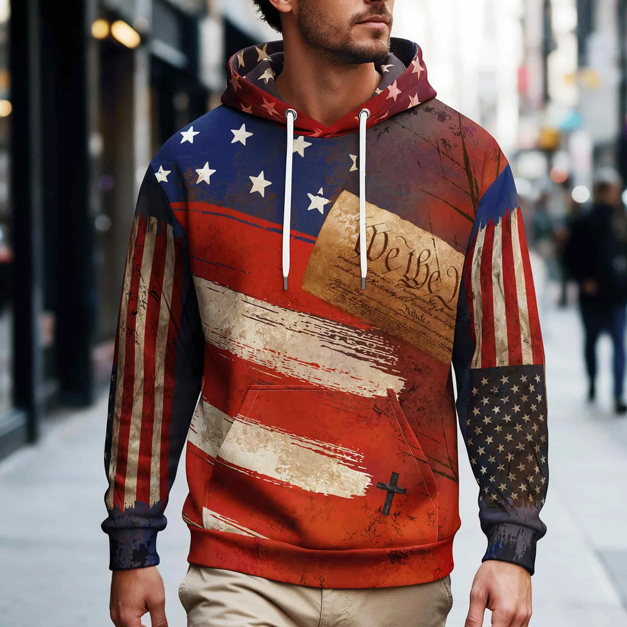 American Flag Streetwear Style Grunge Hoodie