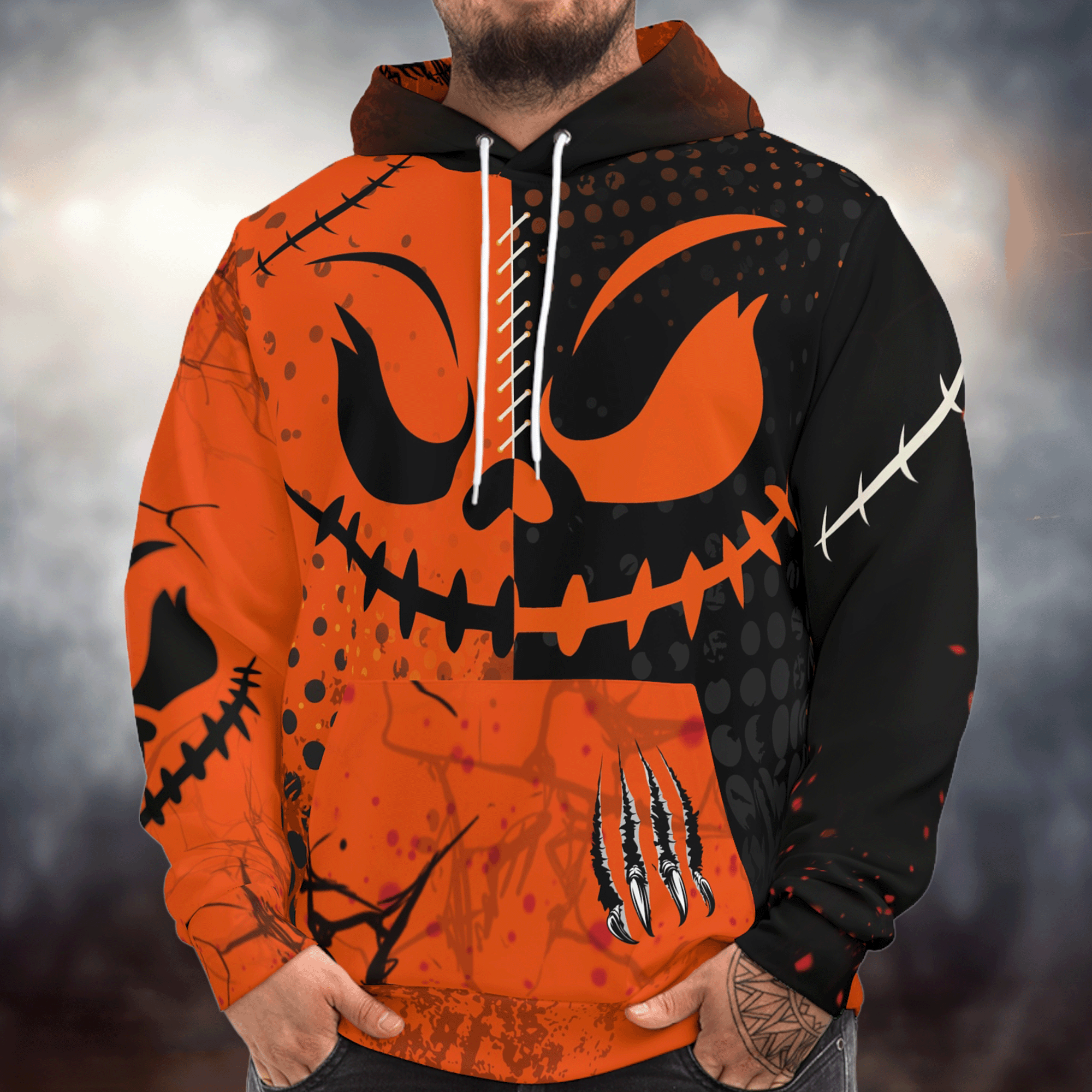 Halloween Pumpkin Faces All Over Print Hoodie
