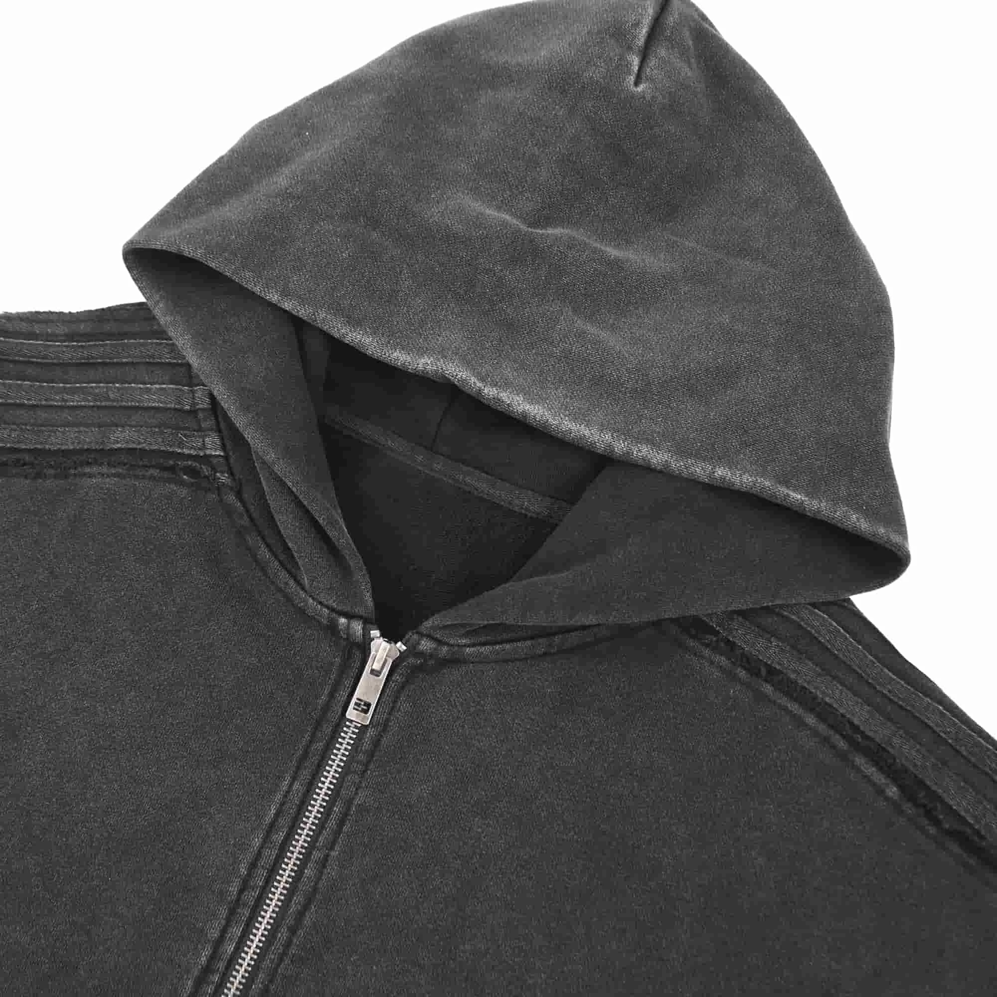 Live 4 Motocross Snow Washed Raw Edge Shoulder Stripes Zip Up Hoodie
