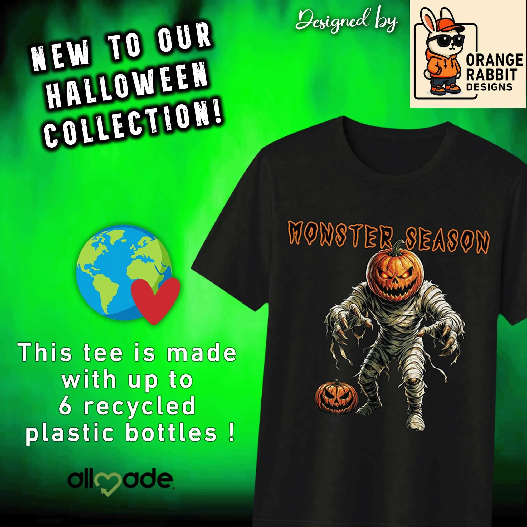 Pumpkin Head Mummy Monster Recycled Tee