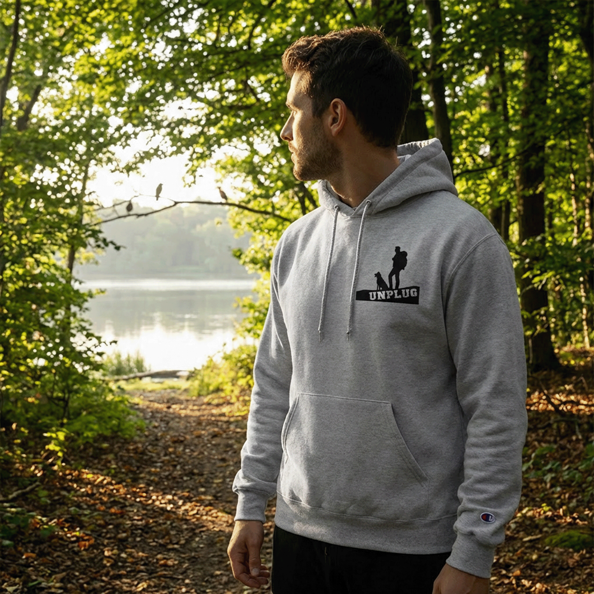 Unplug Hiking with Dog Powerblend Hoodie
