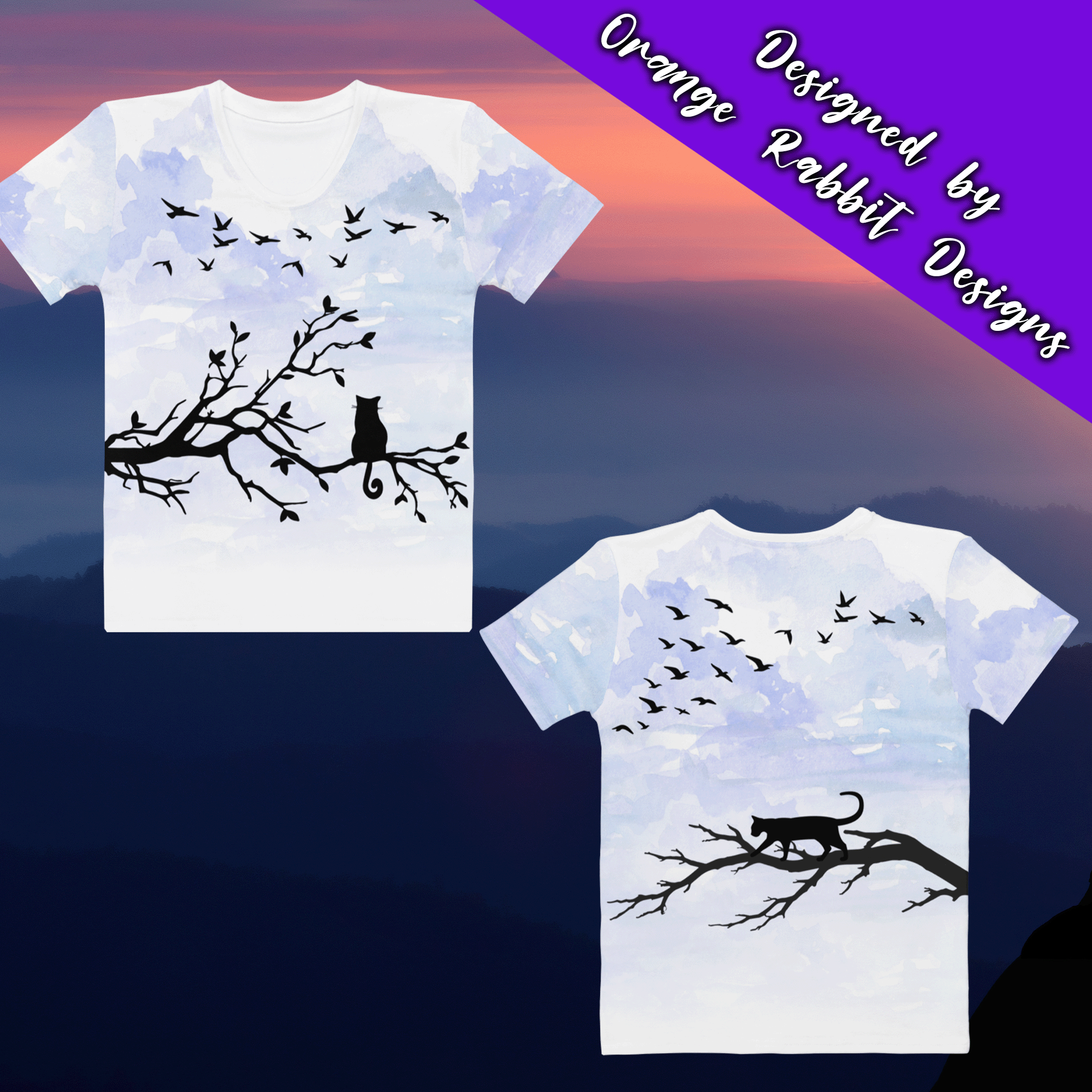 Black Cat on a branch womens tee 1.png