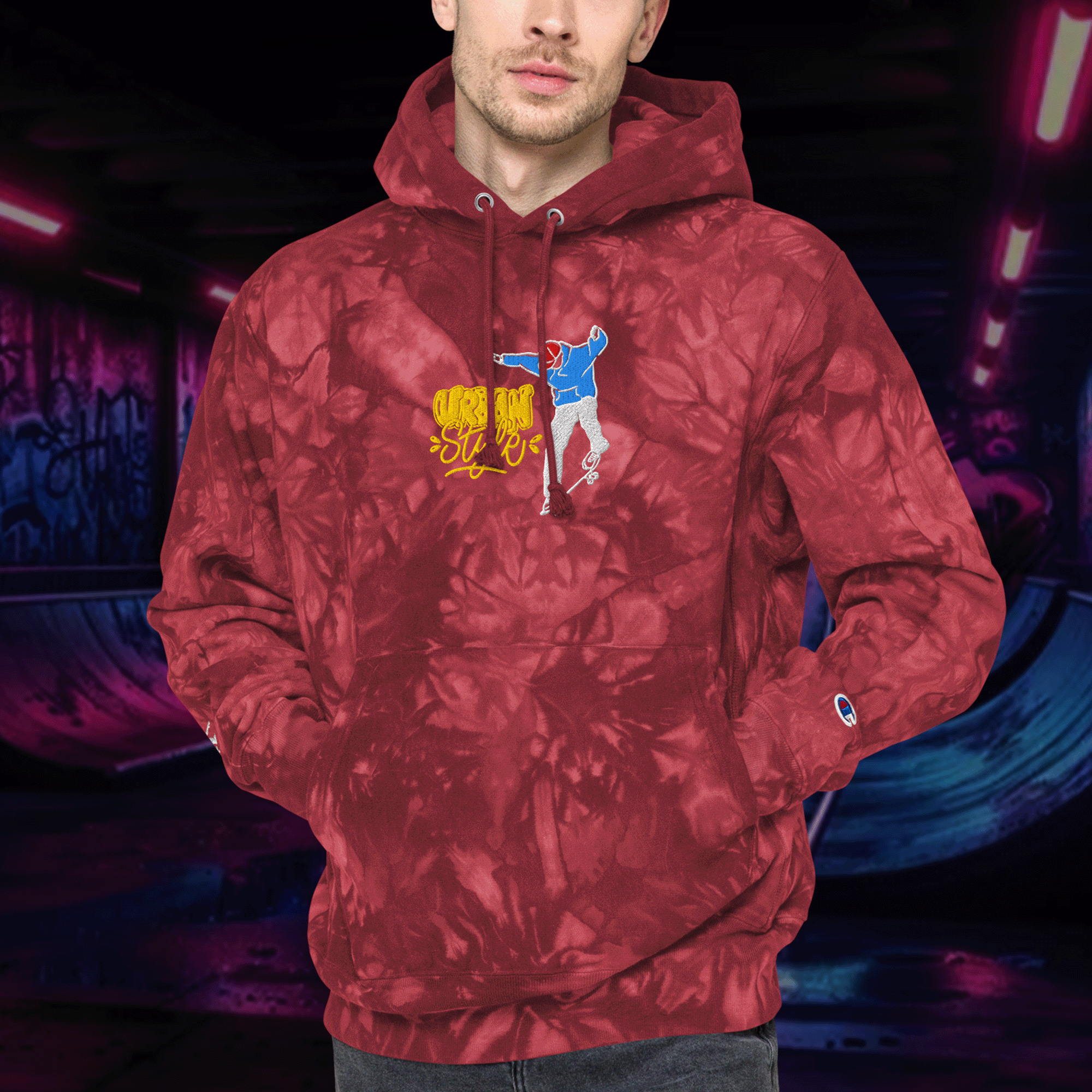 Embroidered Skateboarding Tie-dye Champion Hoodie