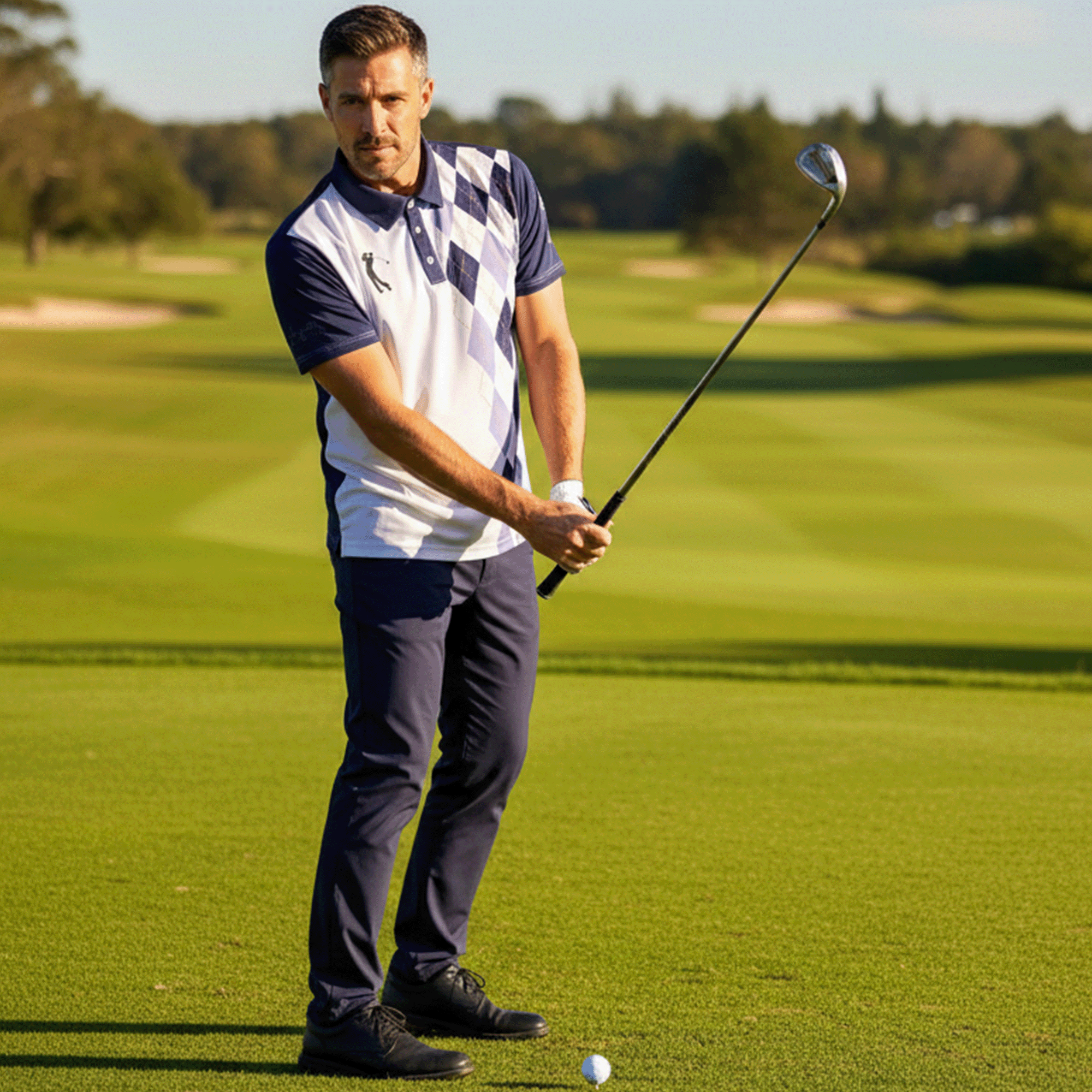 Diamond Pattern Argyle Golf Polo Shirt