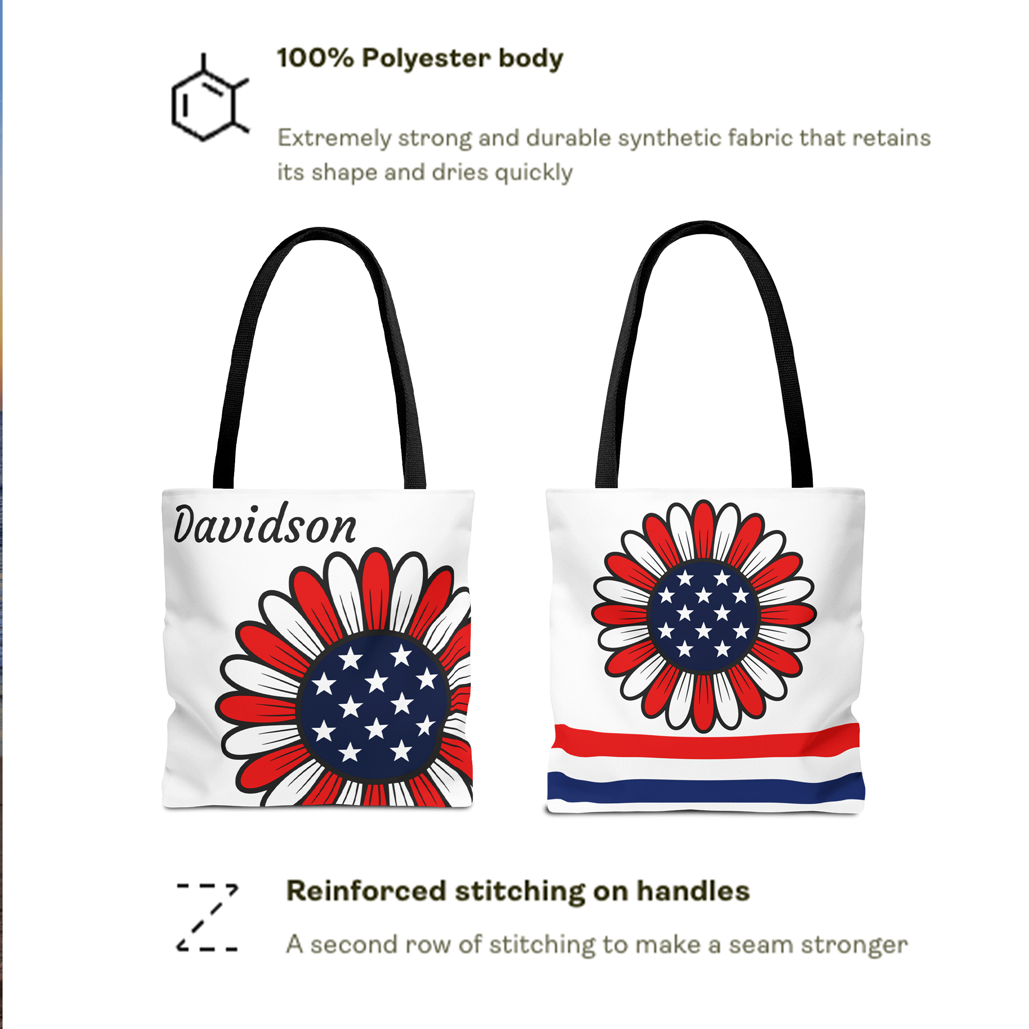 Personalized American Flower Tote Bag
