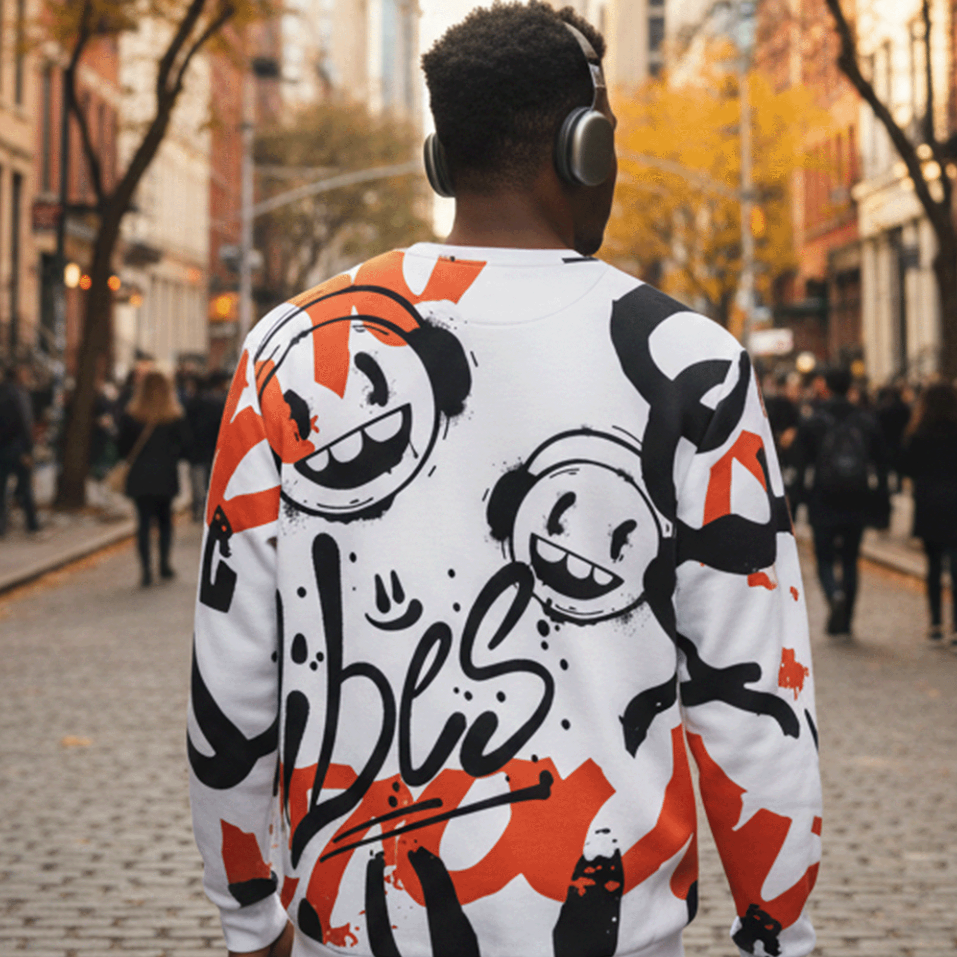 Good Vibes Headphones Graffiti Style Unisex Cotton Sweatshirt