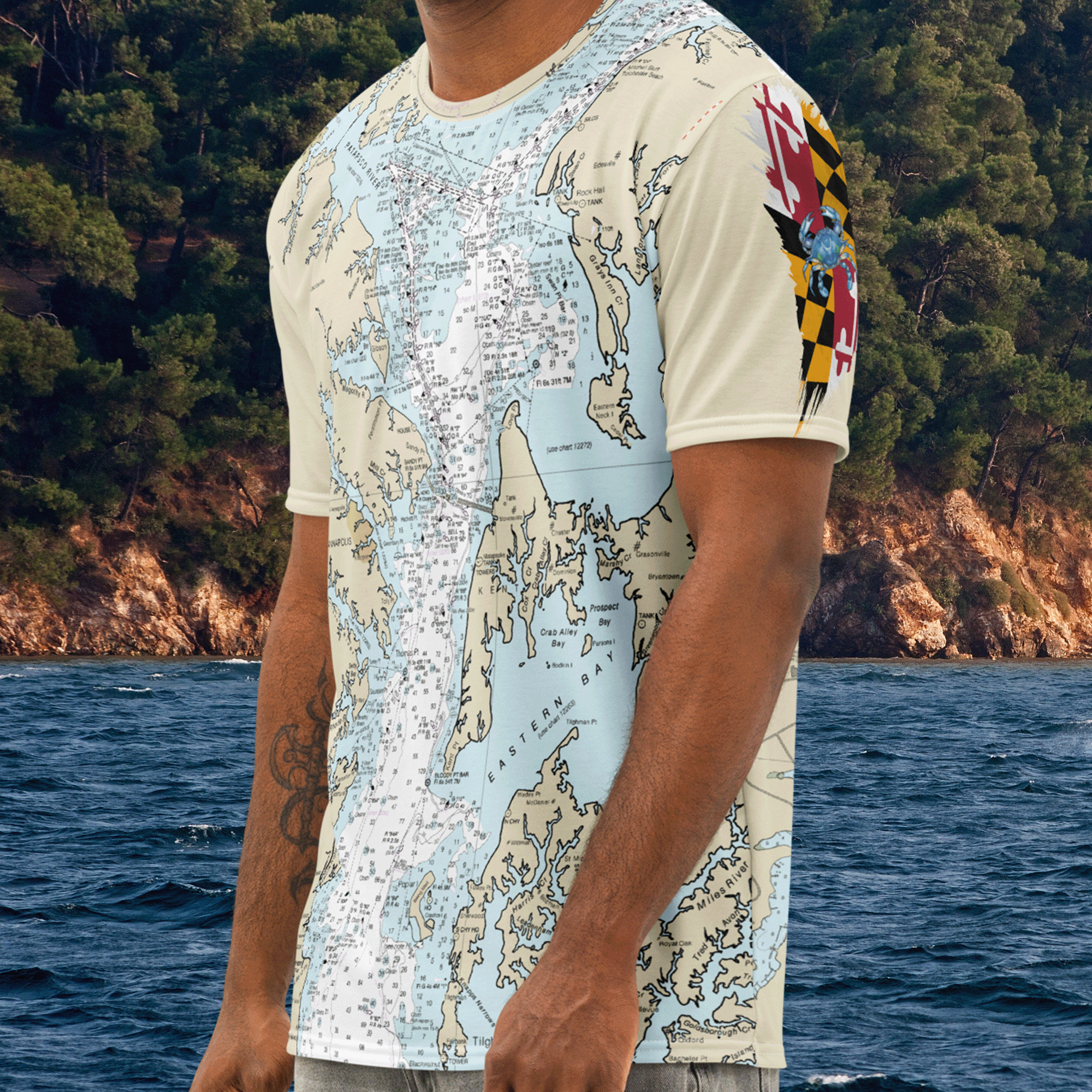 Chesapeake Bay Maryland Nautical Chart Men's T-shirt