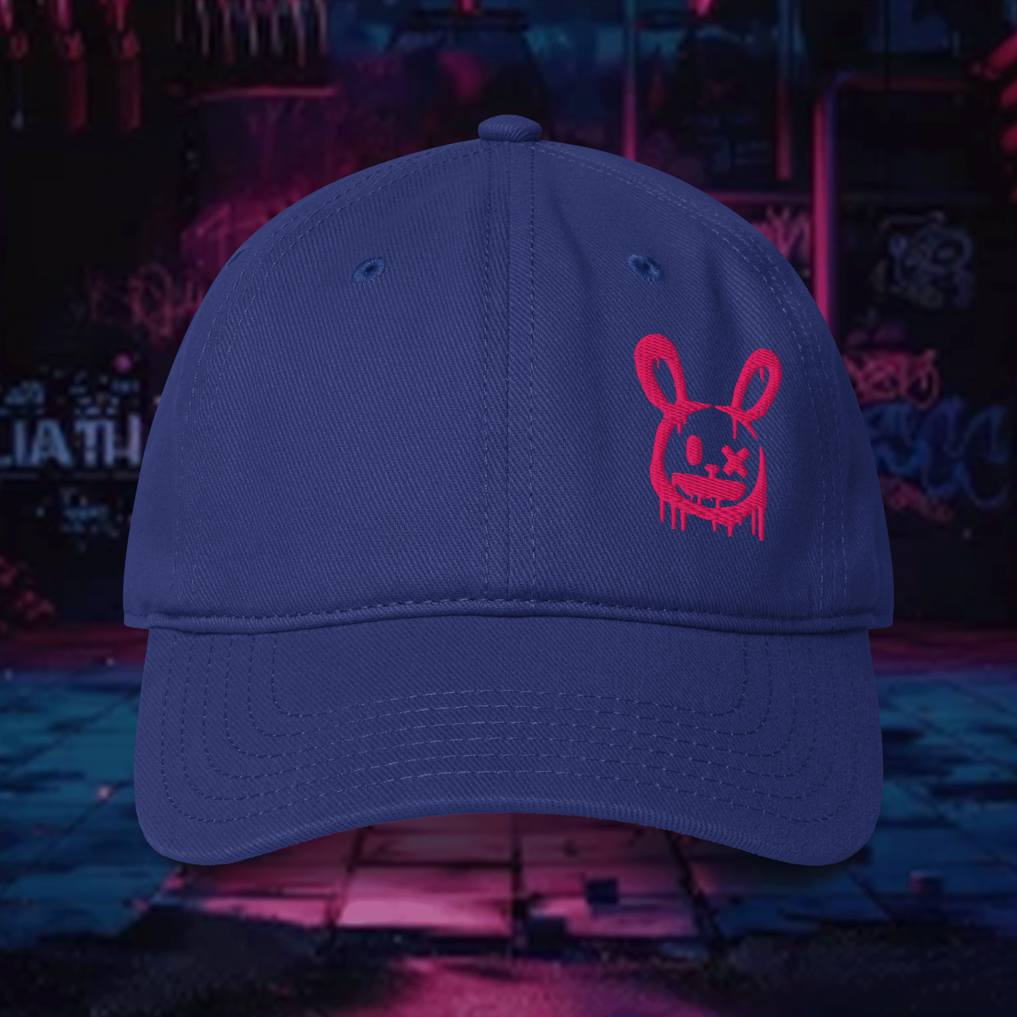 Embroidered Graffiti Pink Bunny Low-profile Cap
