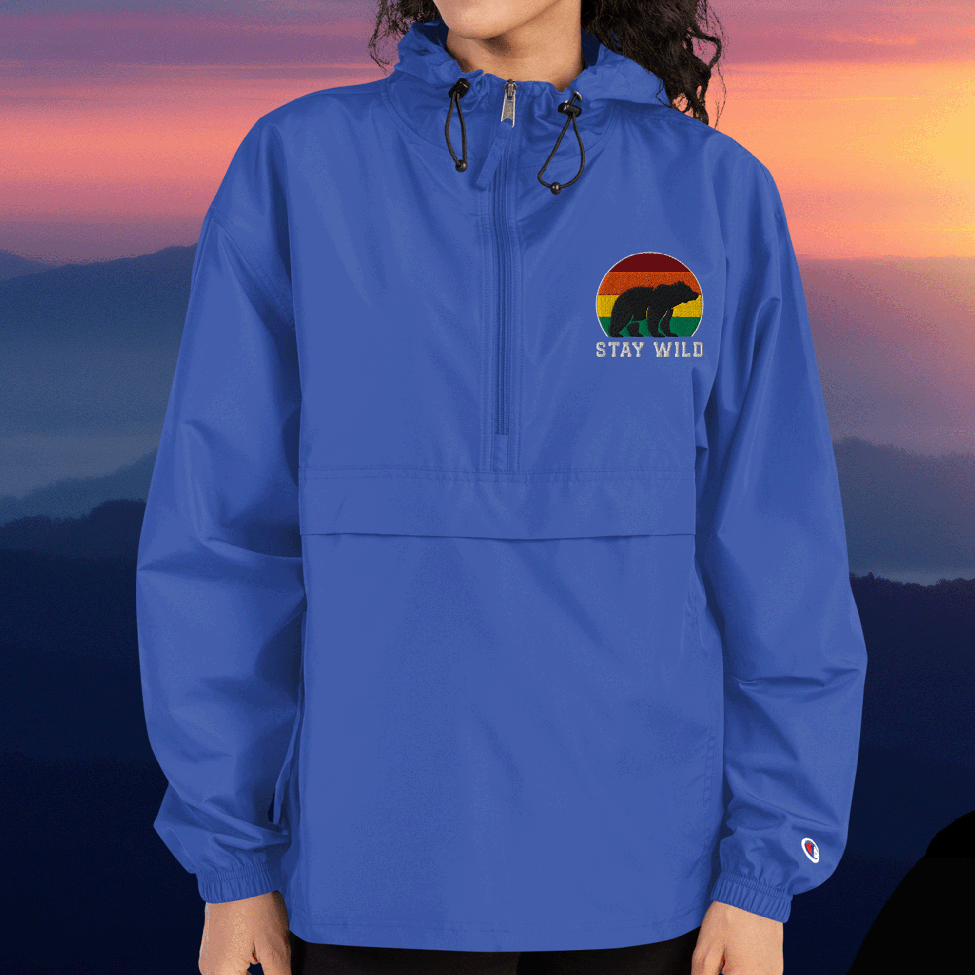Stay Wild Bear Embroidered Champion Packable Jacket