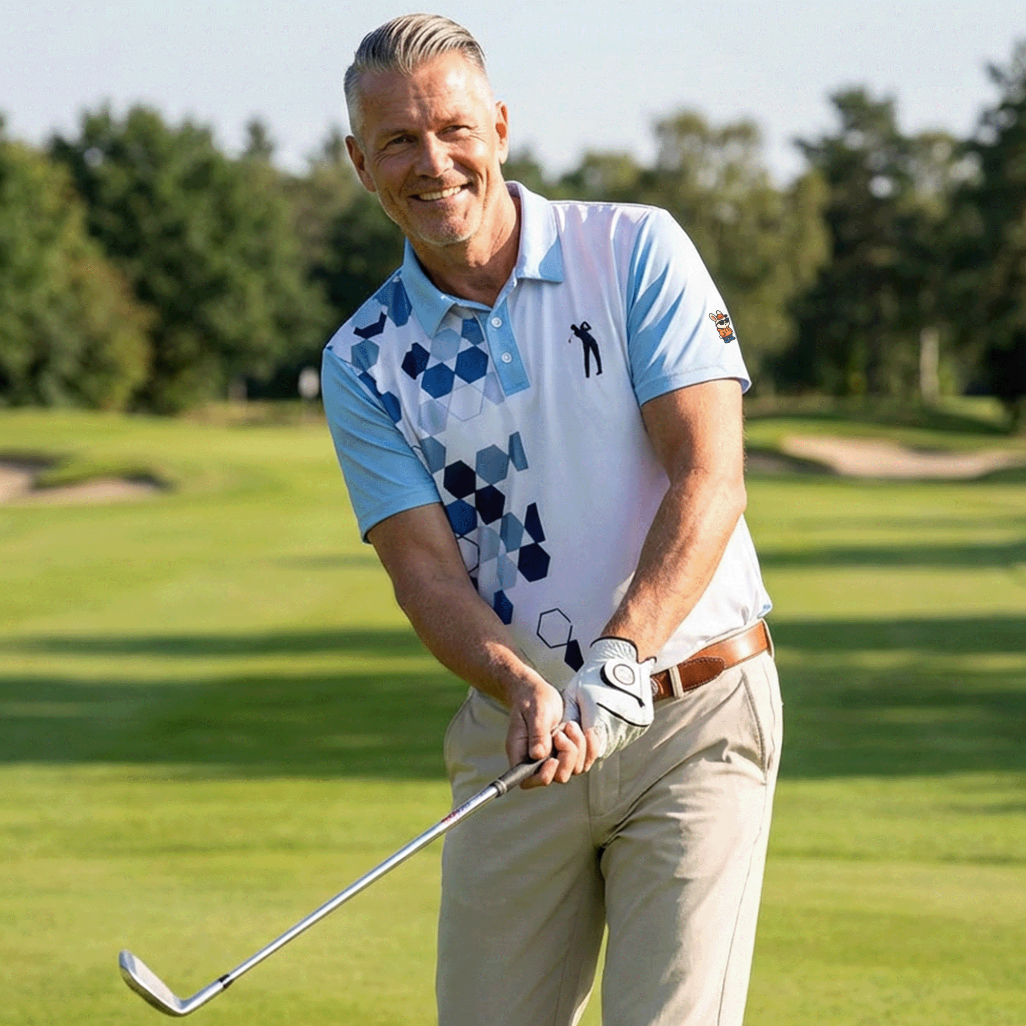 Blue Hexagon Pattern Golf Polo Shirt