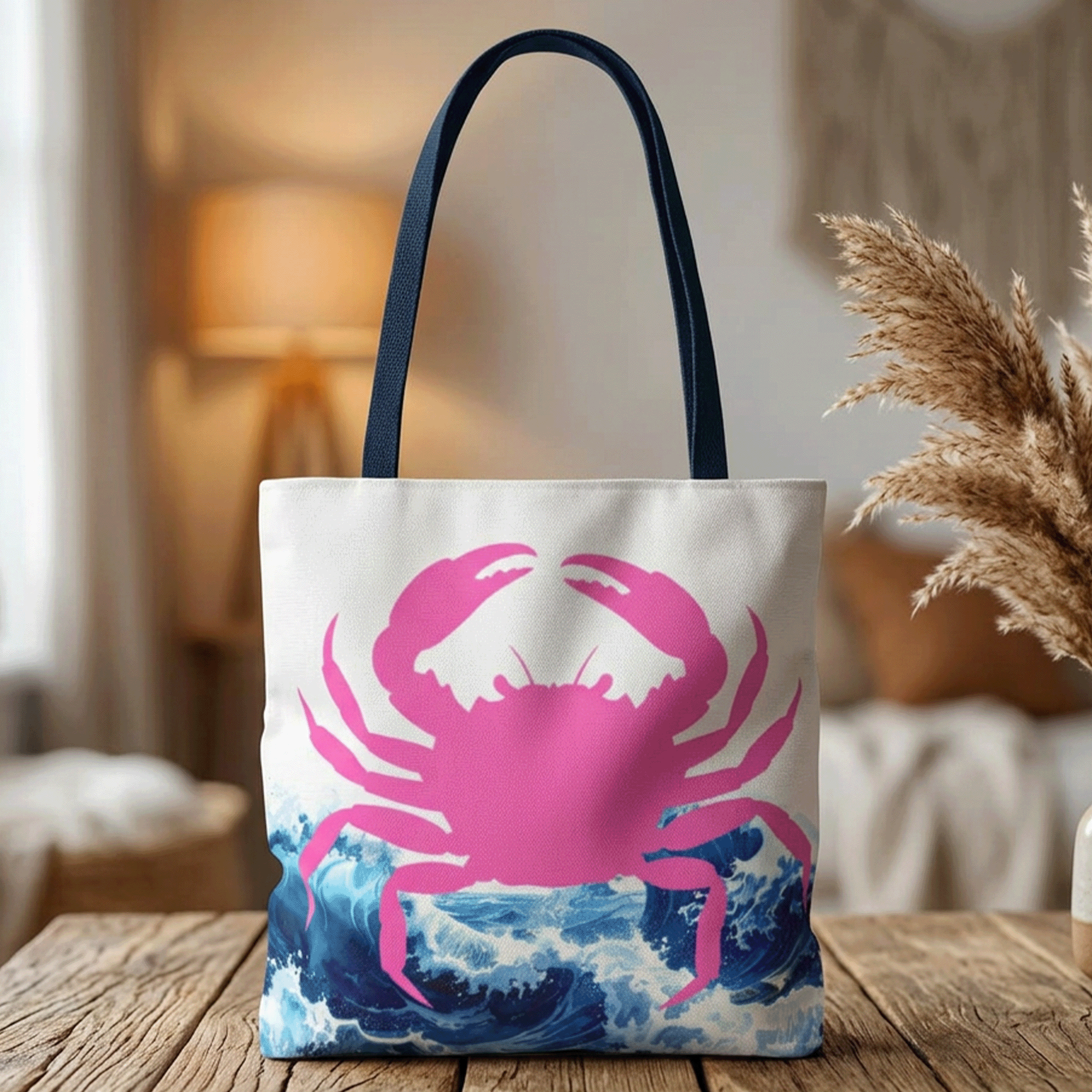 Pink Crab Ocean Tote Bag Beach Tote